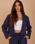 Navy stripes short blazer