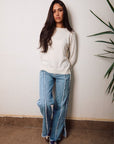 Blue Fringes - Boyfriend Jeans