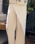 Light Beige Wrap Linen Pants - Coated