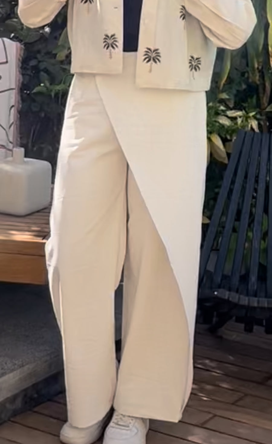 Light Beige Wrap Linen Pants - Coated