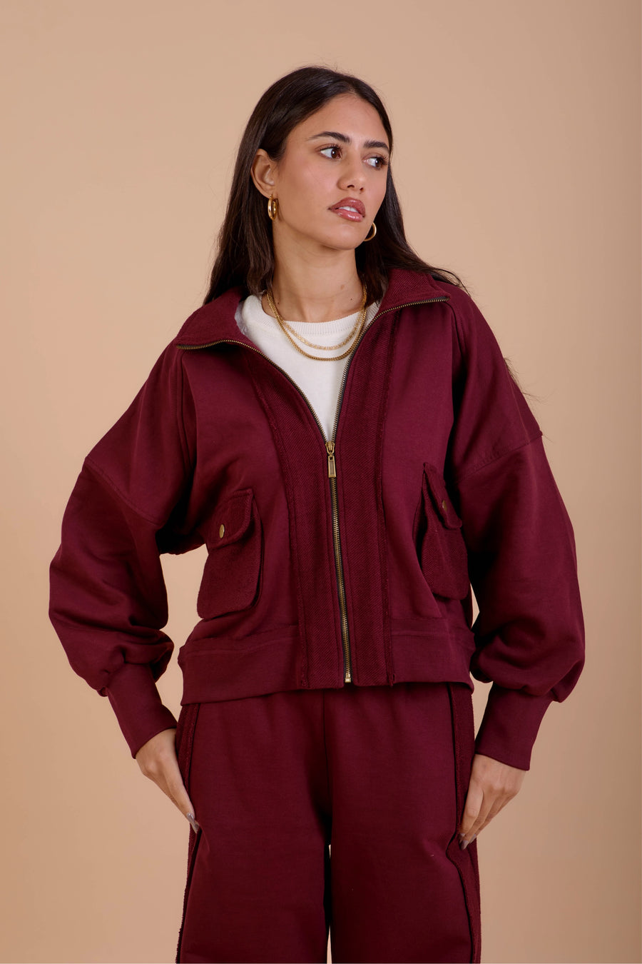 Burgundy Short zip-up Jacket