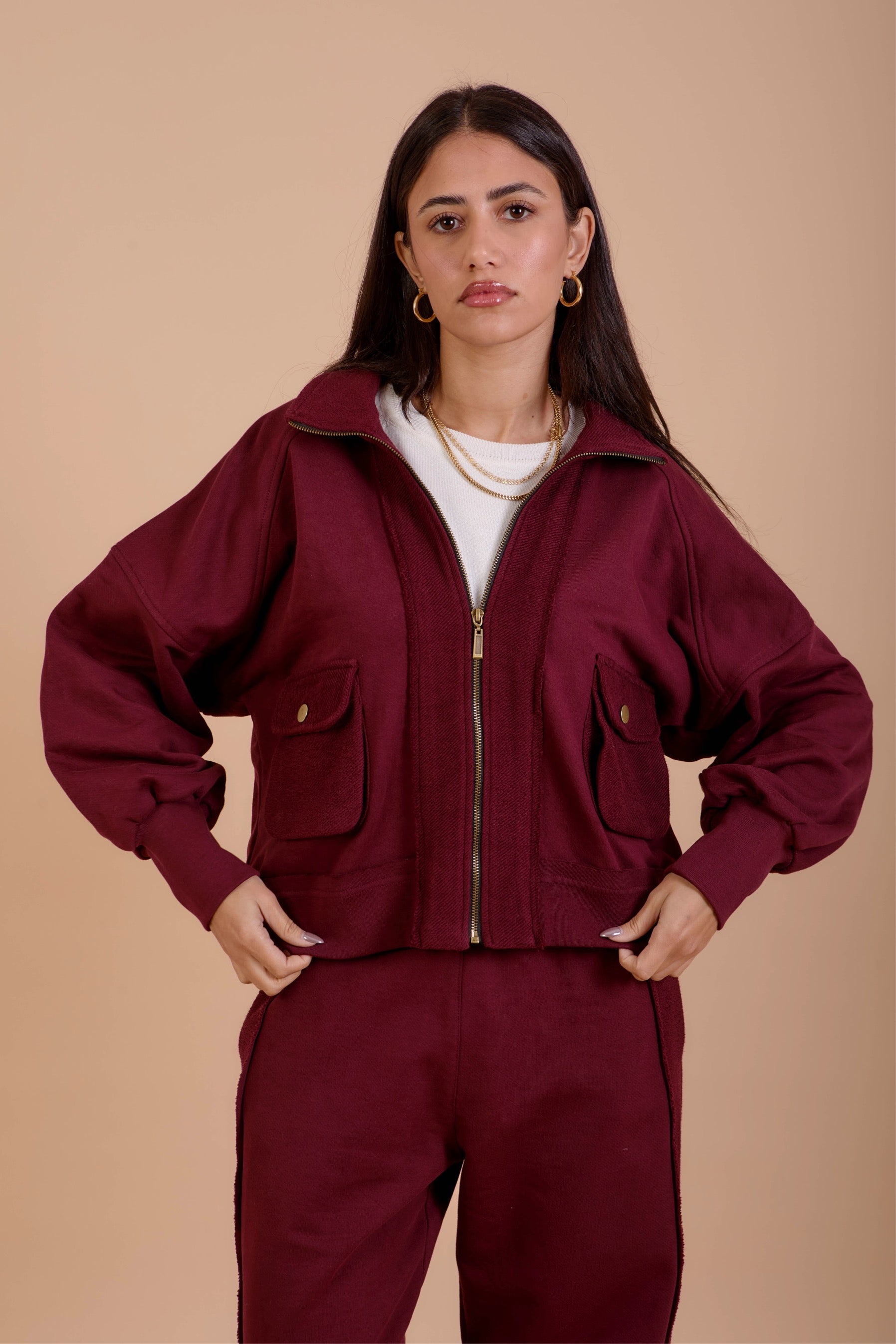 Burgundy Short zip-up Jacket