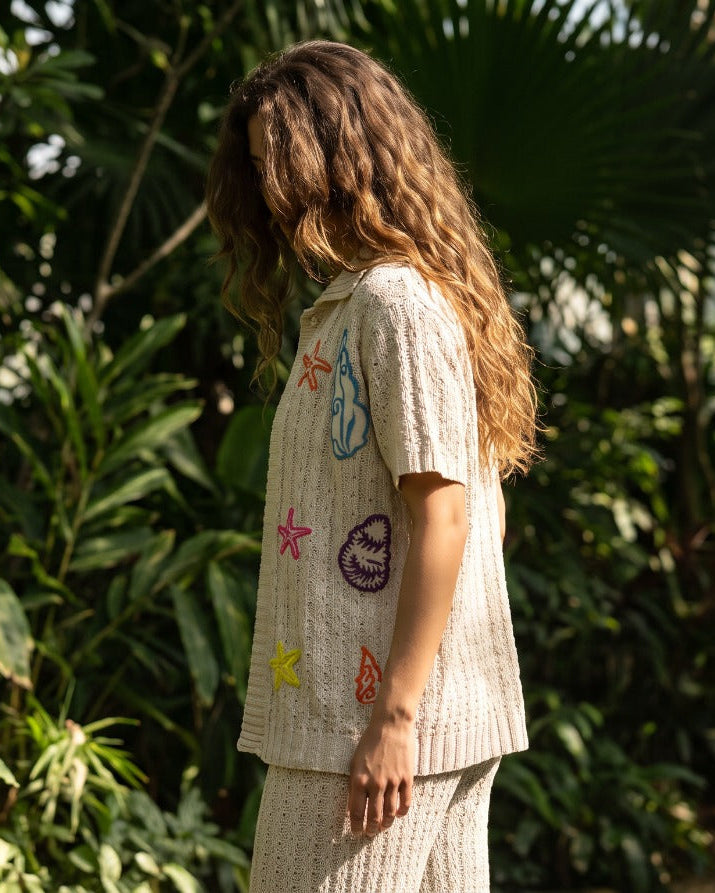 Embroidered shells Crochet Set (Shirt + Pants)