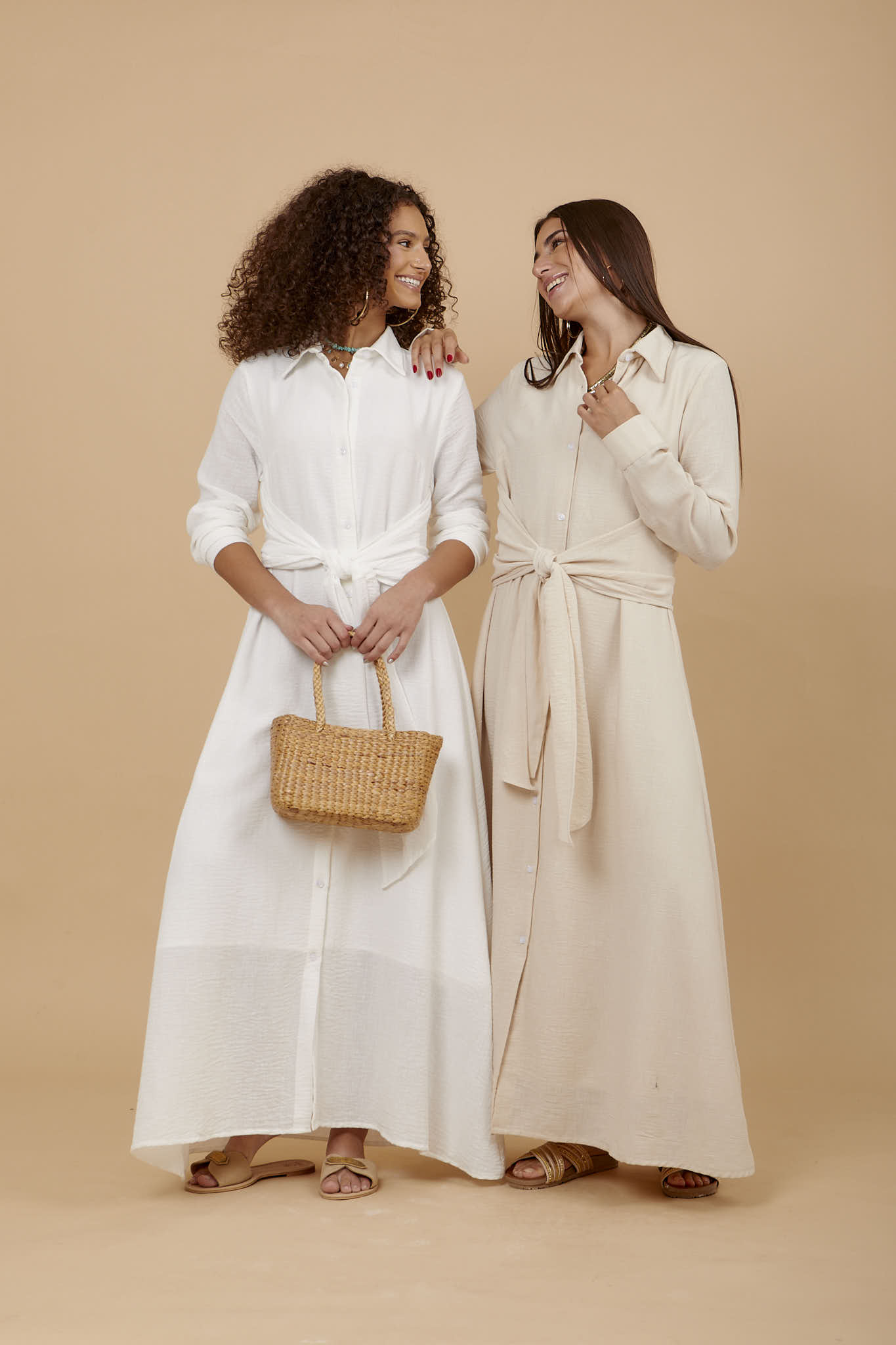 Beige Linen tye around shirt dress - nahlaelalfydesigns