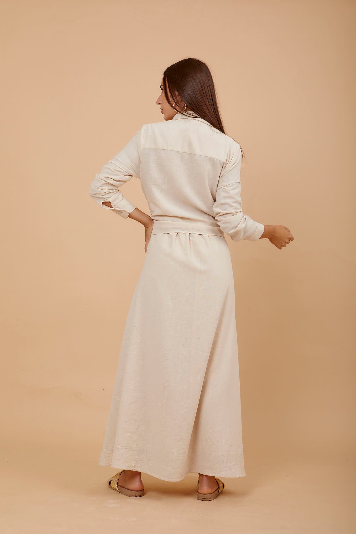 Beige Linen tye around shirt dress - nahlaelalfydesigns