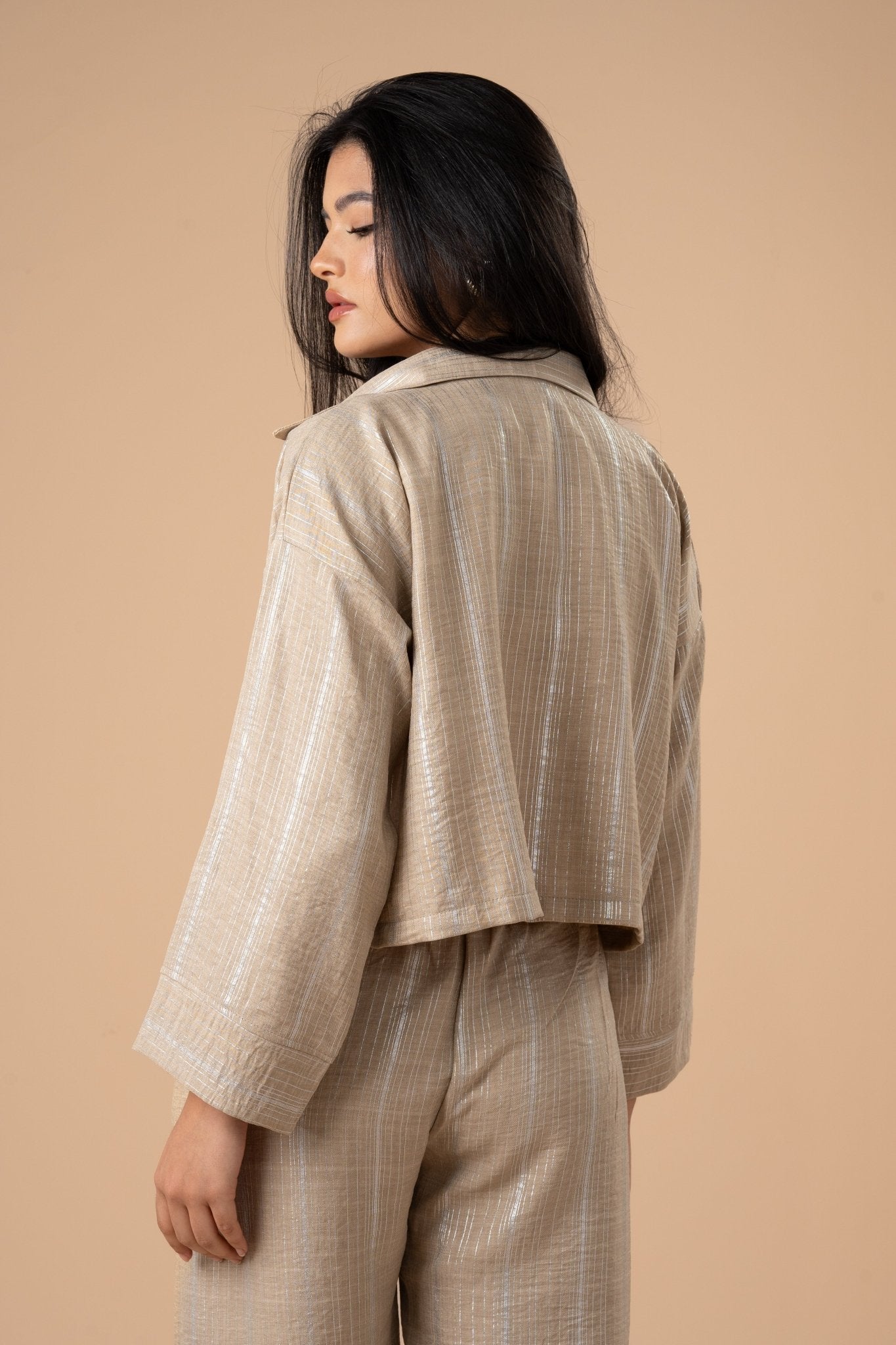 Beige metallic stripes shirt - nahlaelalfydesigns