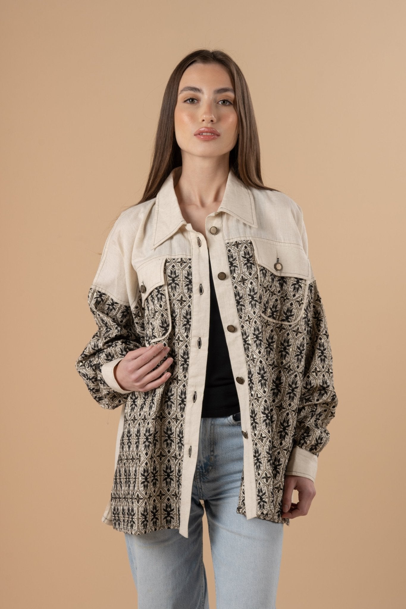 Black Embro Linen Over - shirt - nahlaelalfydesigns