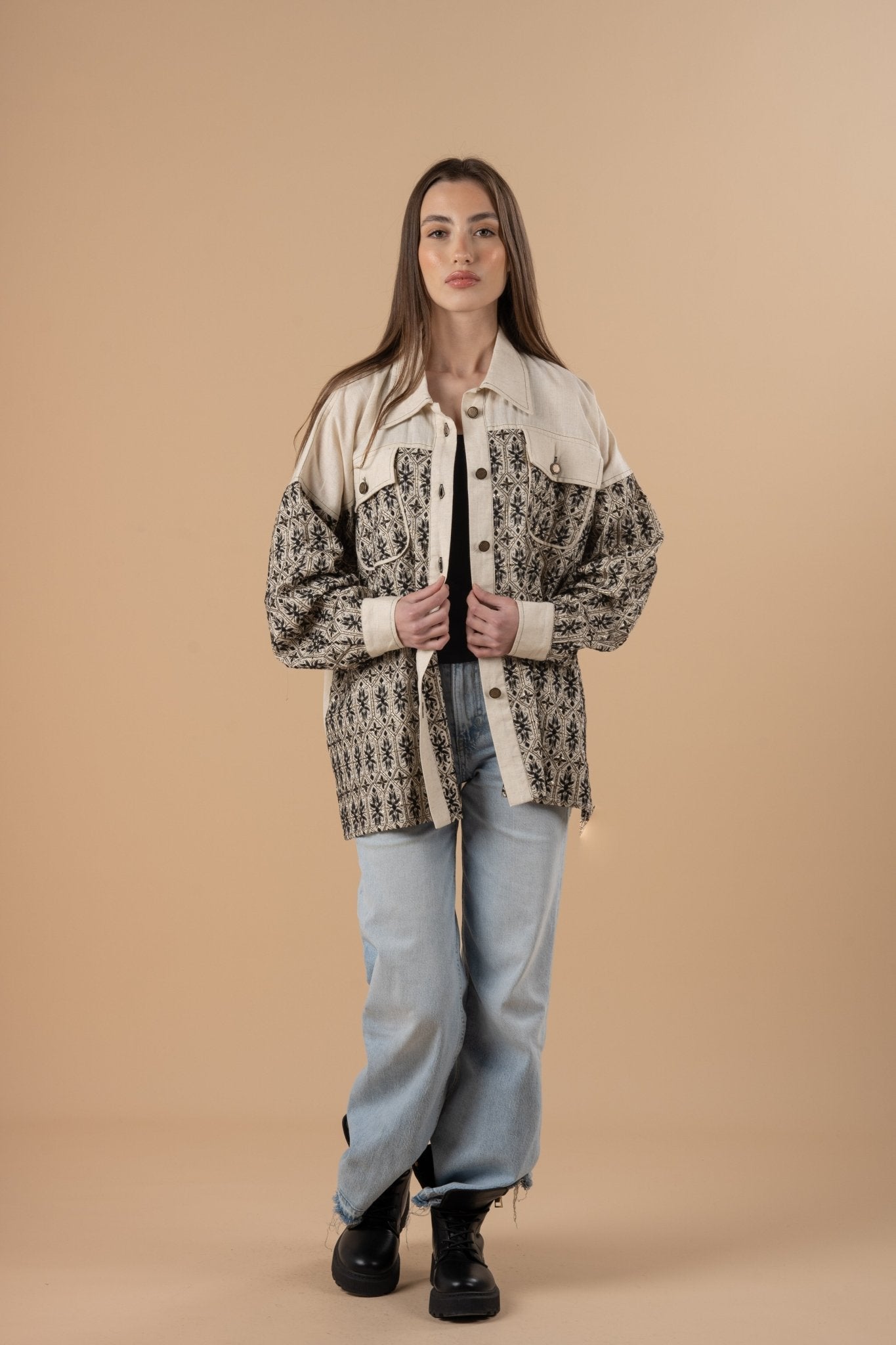 Black Embro Linen Over - shirt - nahlaelalfydesigns