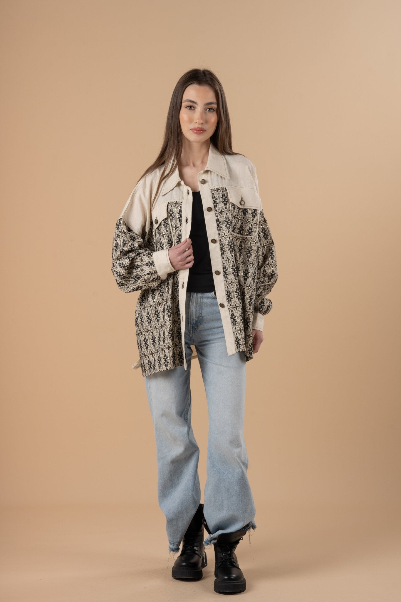 Black Embro Linen Over - shirt - nahlaelalfydesigns