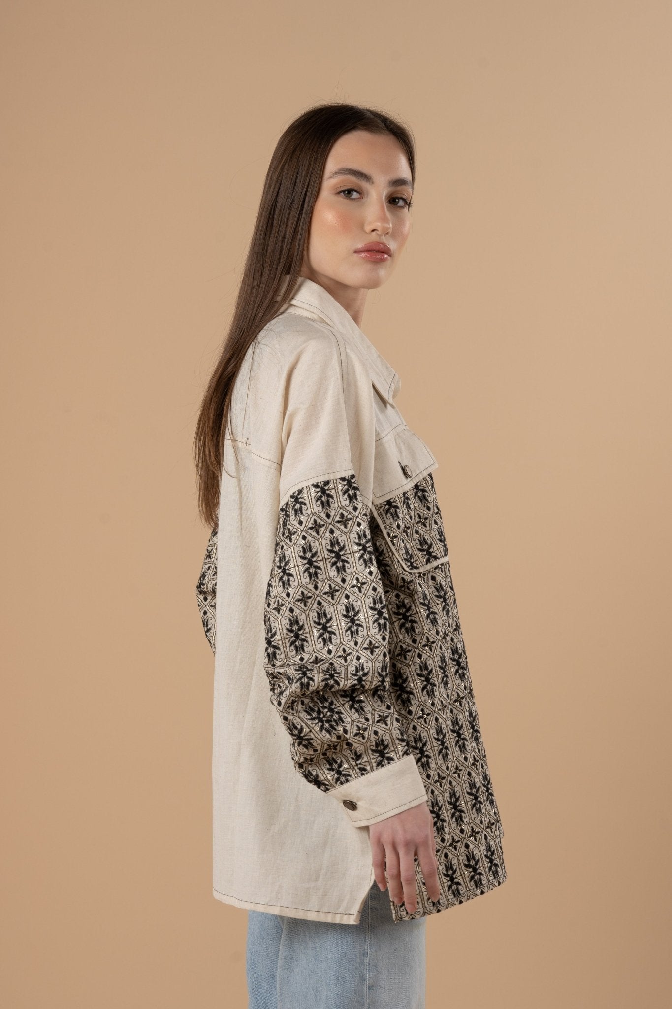 Black Embro Linen Over - shirt - nahlaelalfydesigns