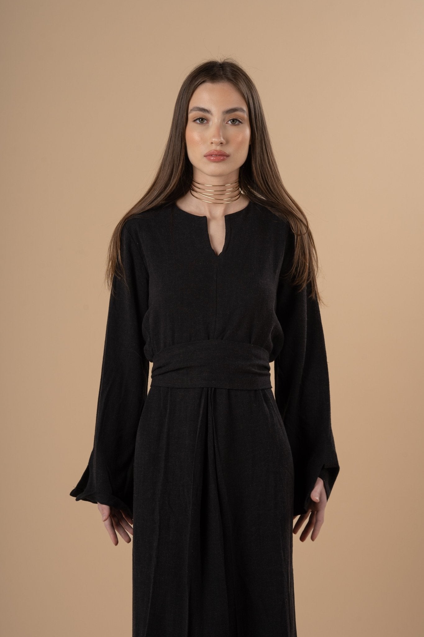 Black linen LS Linen dress - nahlaelalfydesigns