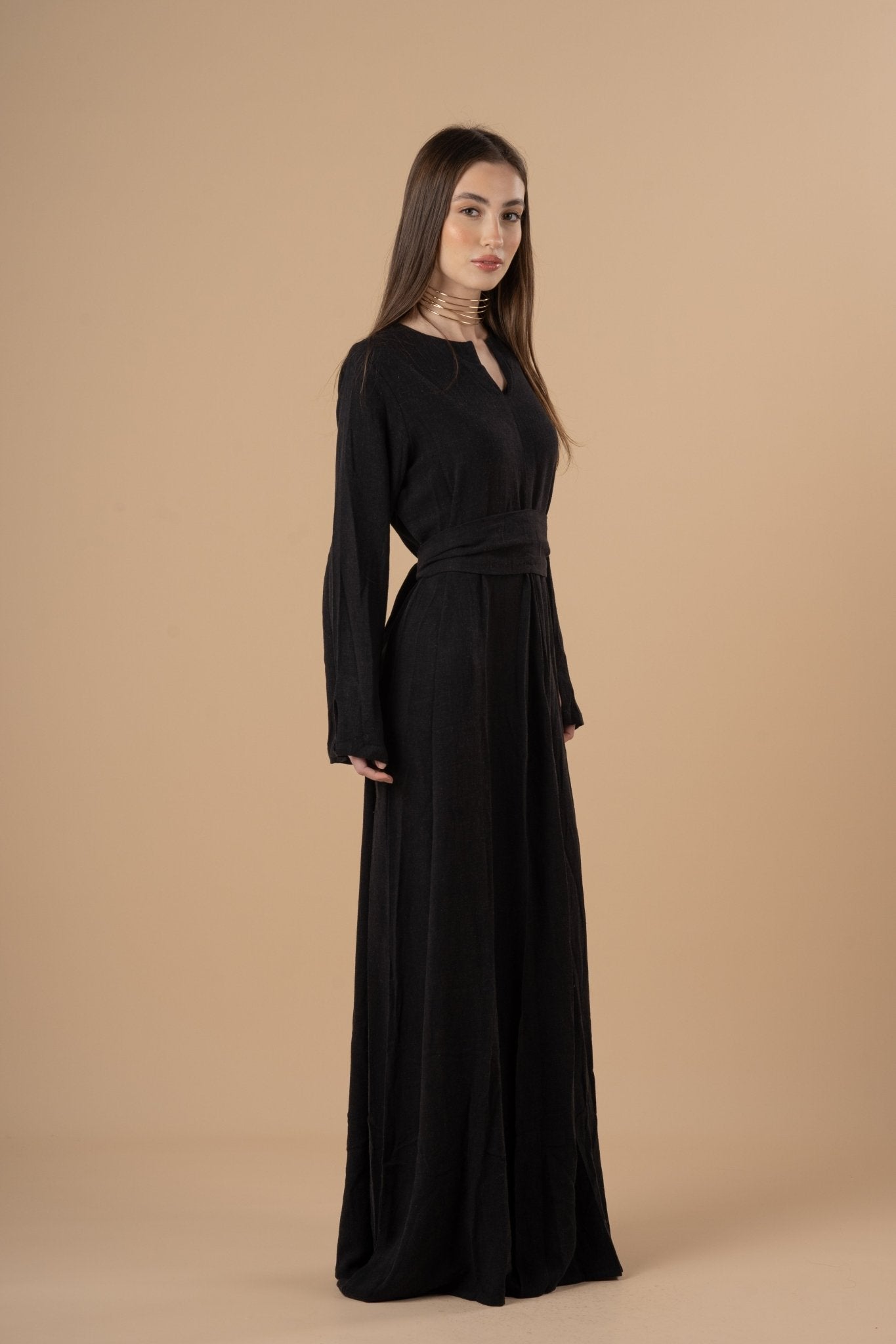 Black linen LS Linen dress - nahlaelalfydesigns