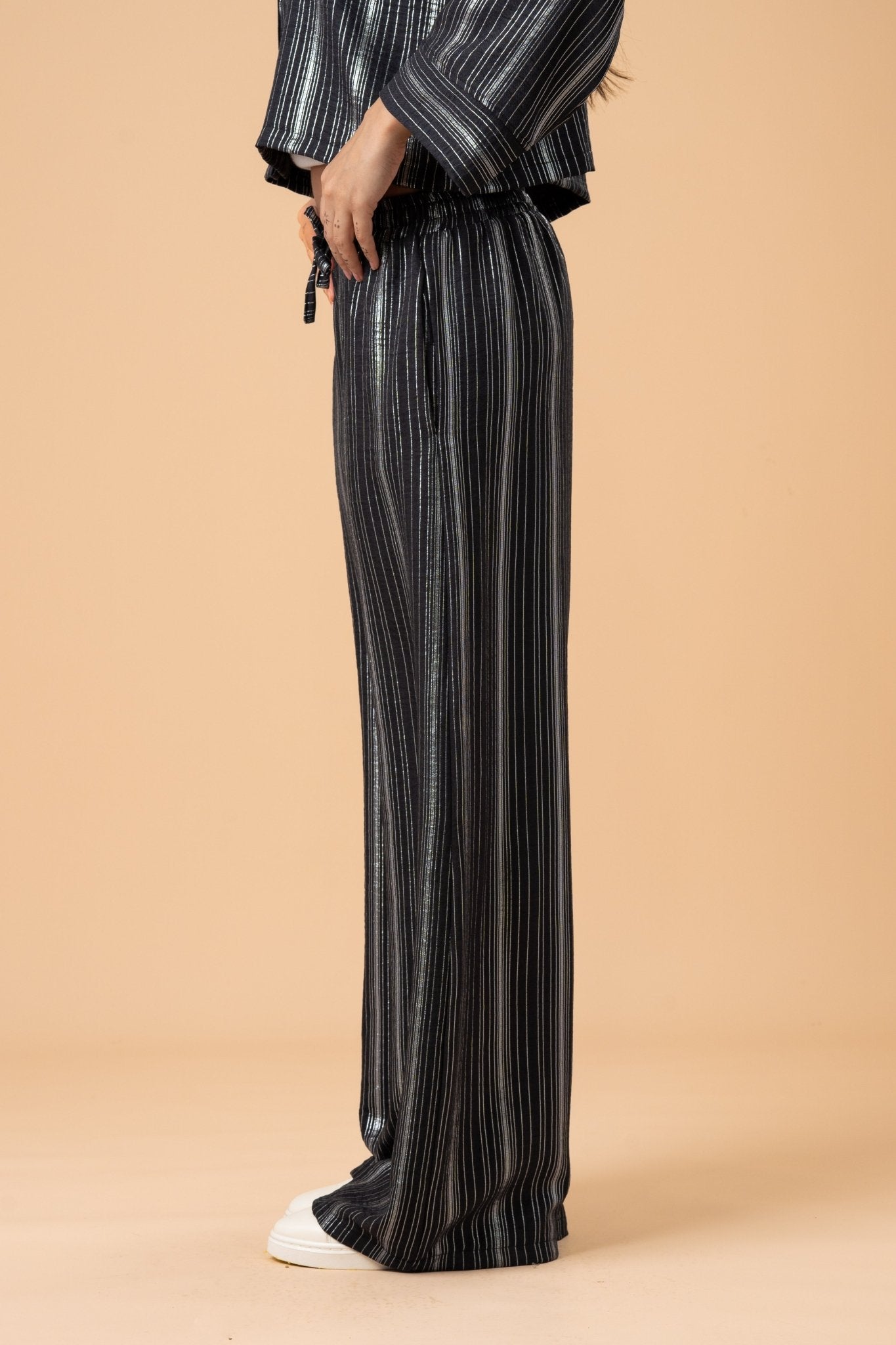 Black Metallic stripes Pants - nahlaelalfydesigns