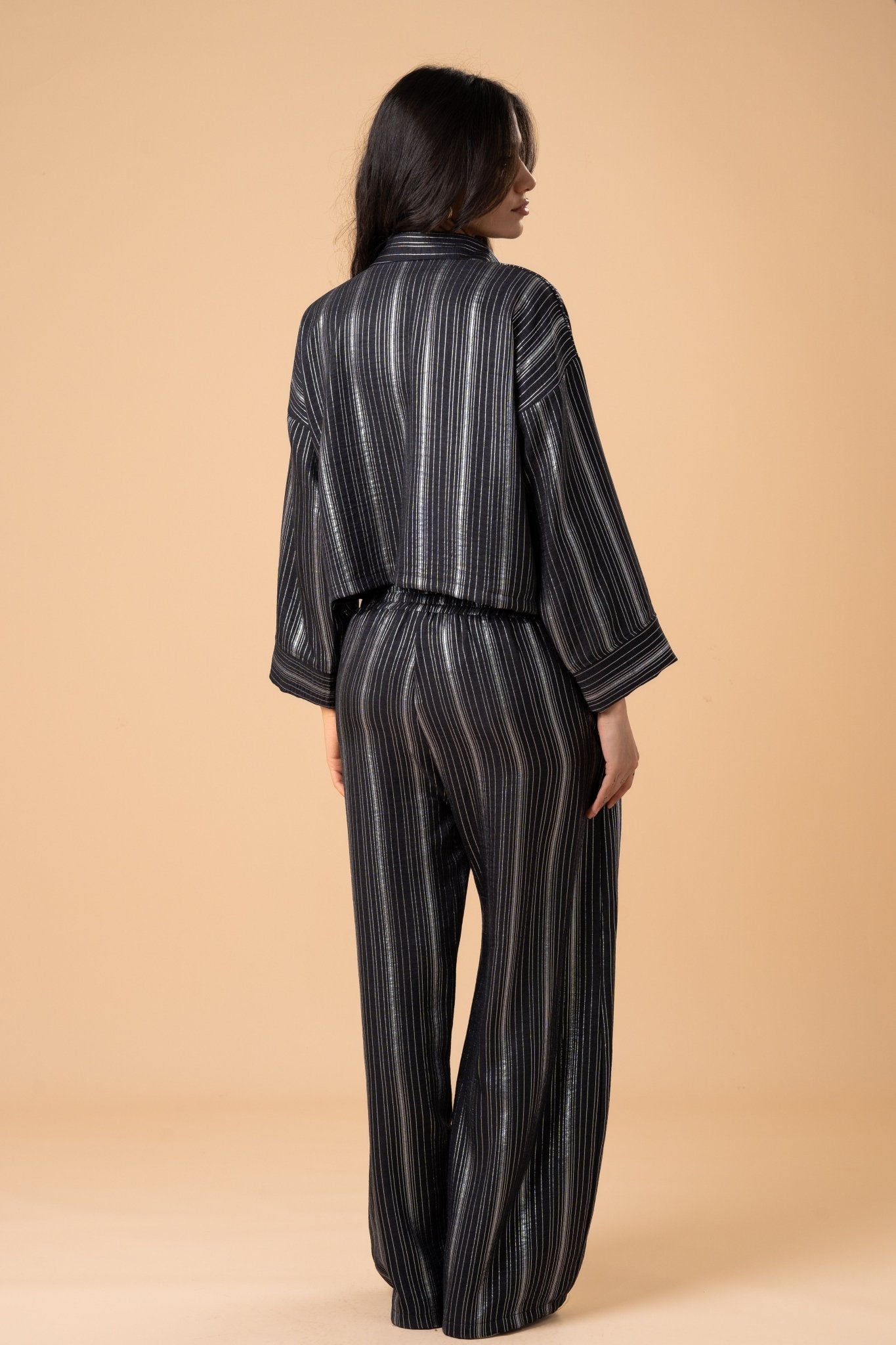 Black Metallic stripes Pants - nahlaelalfydesigns