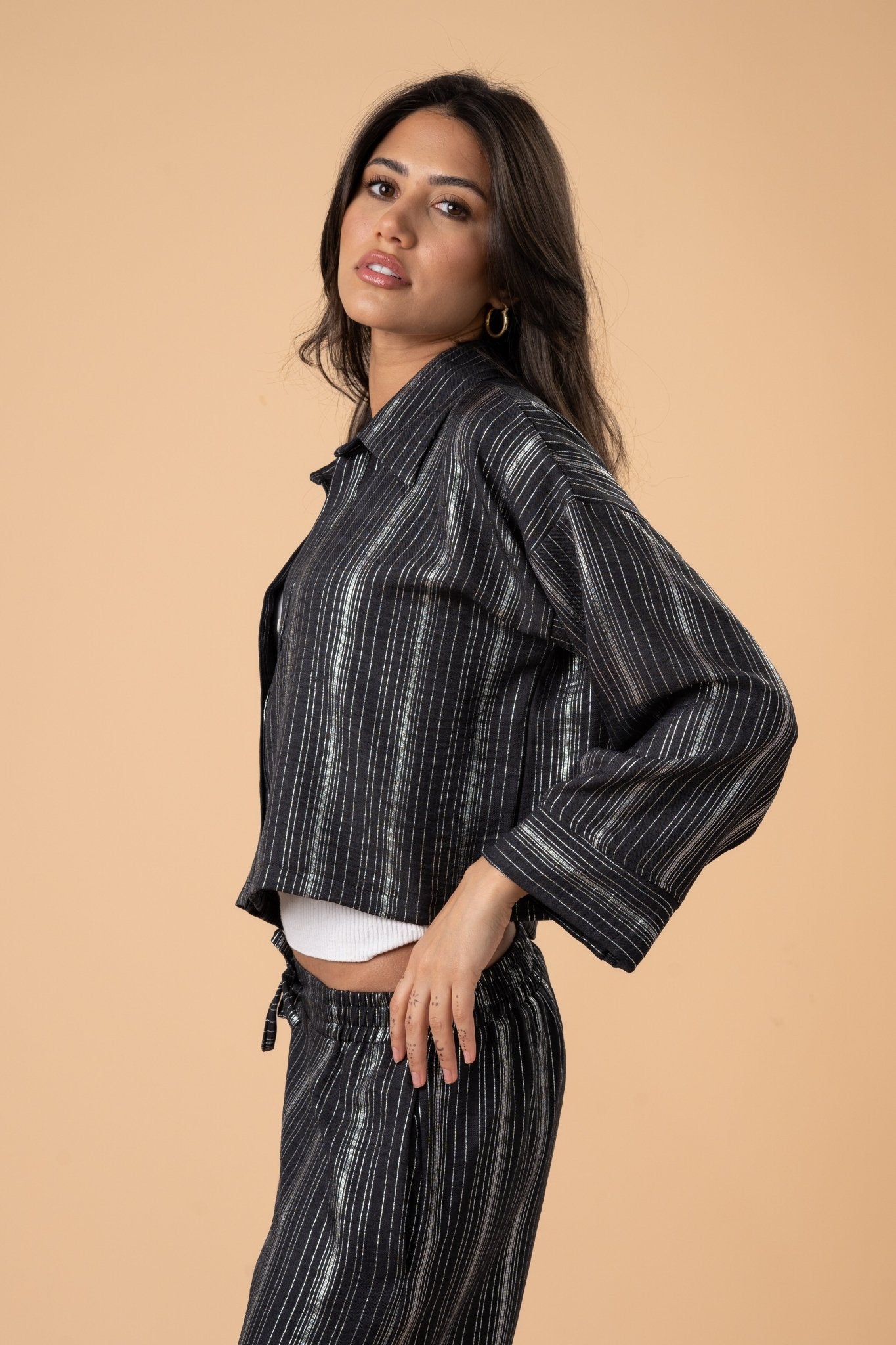 Black metallic stripes shirt - nahlaelalfydesigns