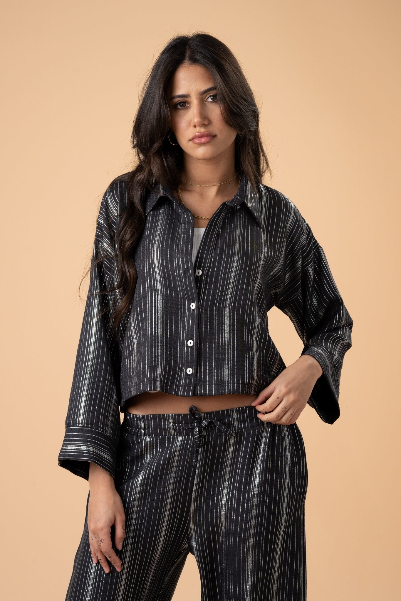 Black metallic stripes shirt - nahlaelalfydesigns