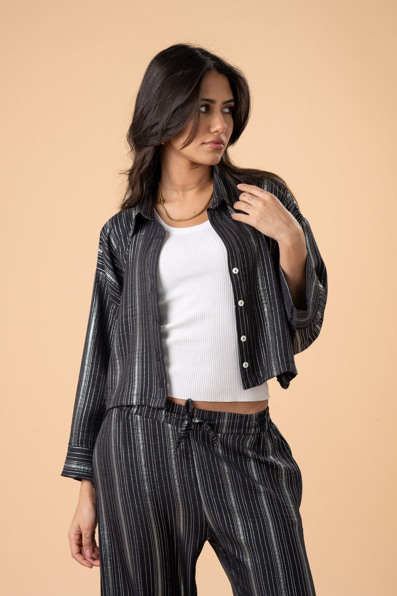 Black metallic stripes shirt - nahlaelalfydesigns