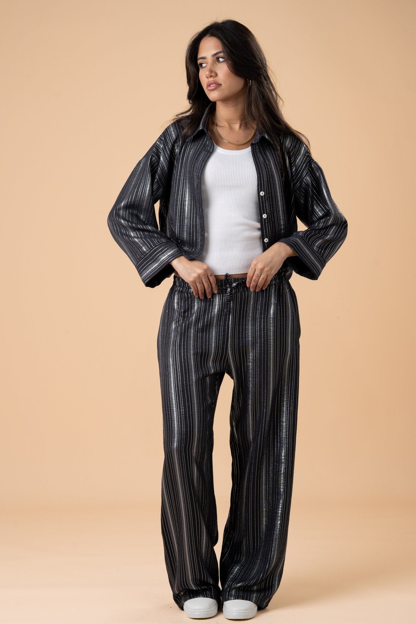 Black metallic stripes shirt - nahlaelalfydesigns