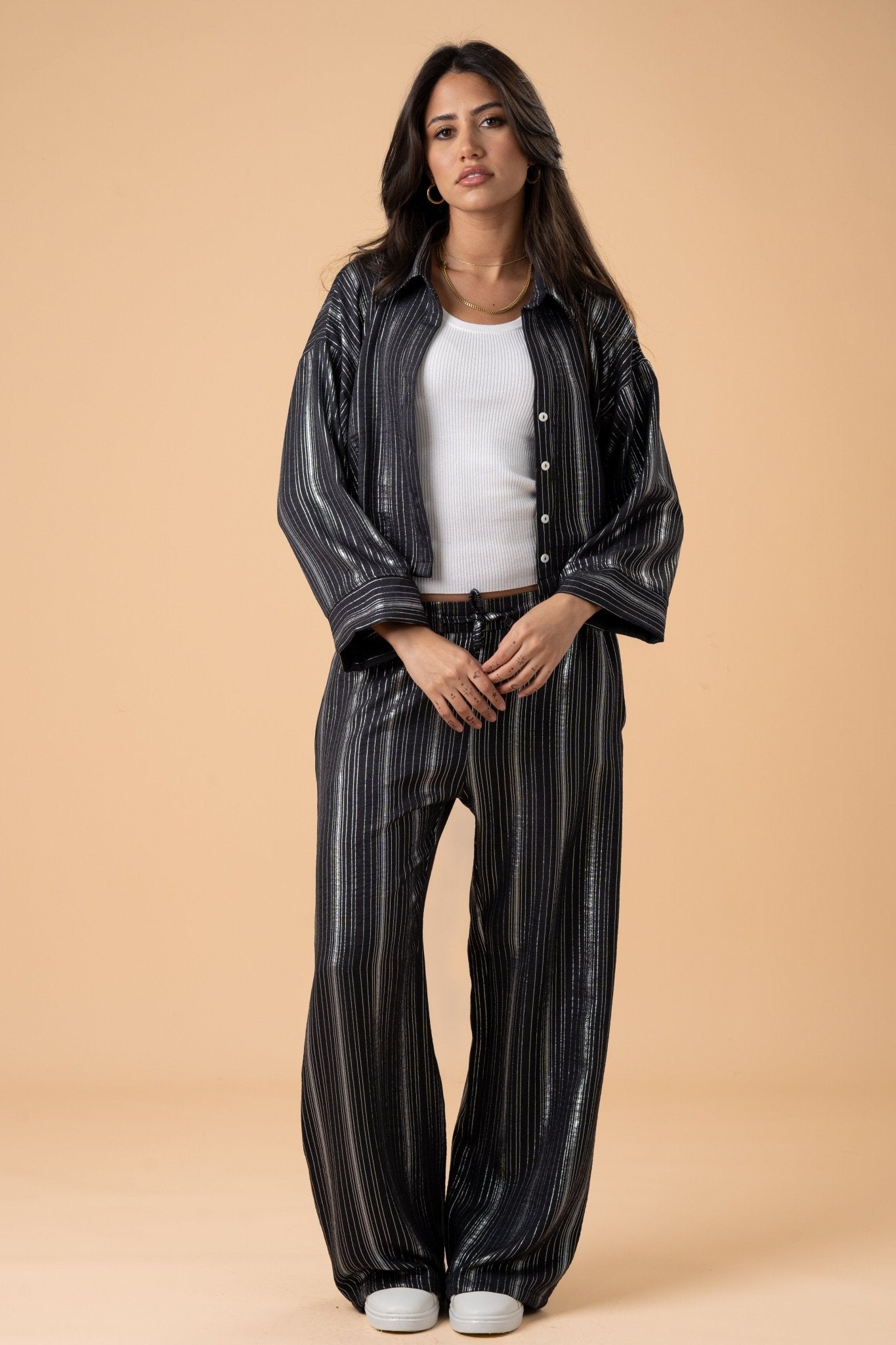 Black metallic stripes shirt - nahlaelalfydesigns