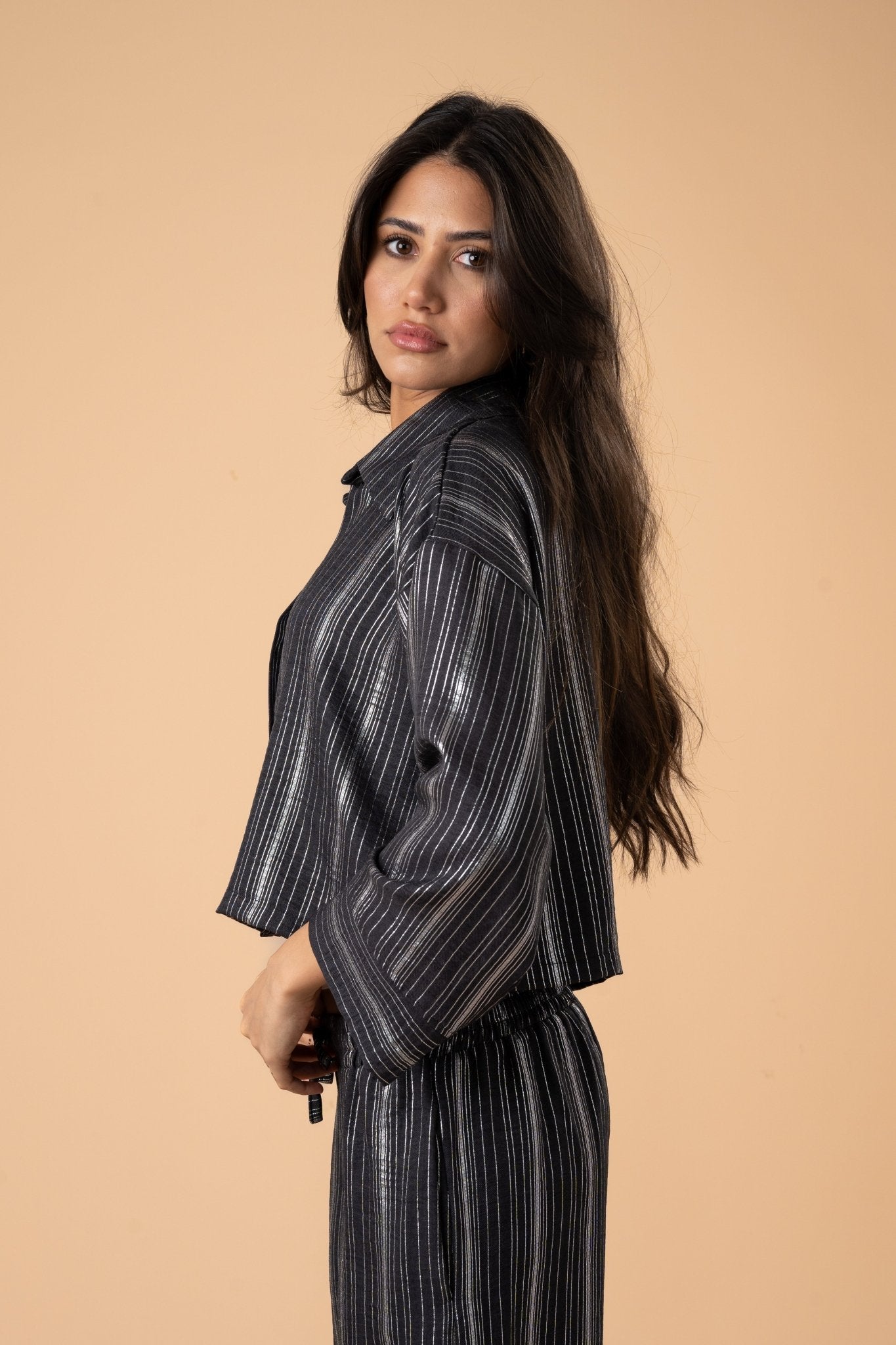 Black metallic stripes shirt - nahlaelalfydesigns