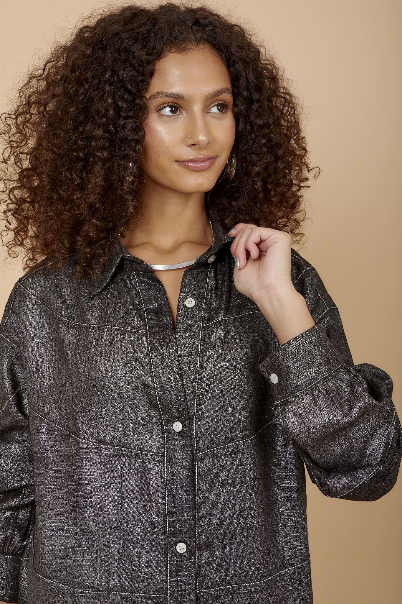 Black silver Linen waves shirt - nahlaelalfydesigns