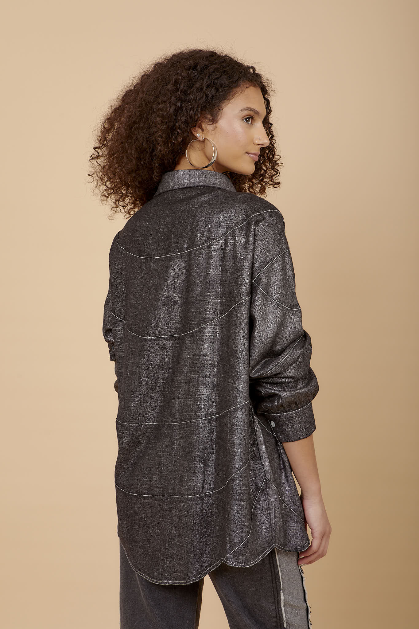 Black silver Linen waves shirt - nahlaelalfydesigns