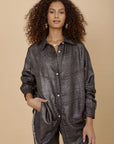 Black silver Linen waves shirt - nahlaelalfydesigns
