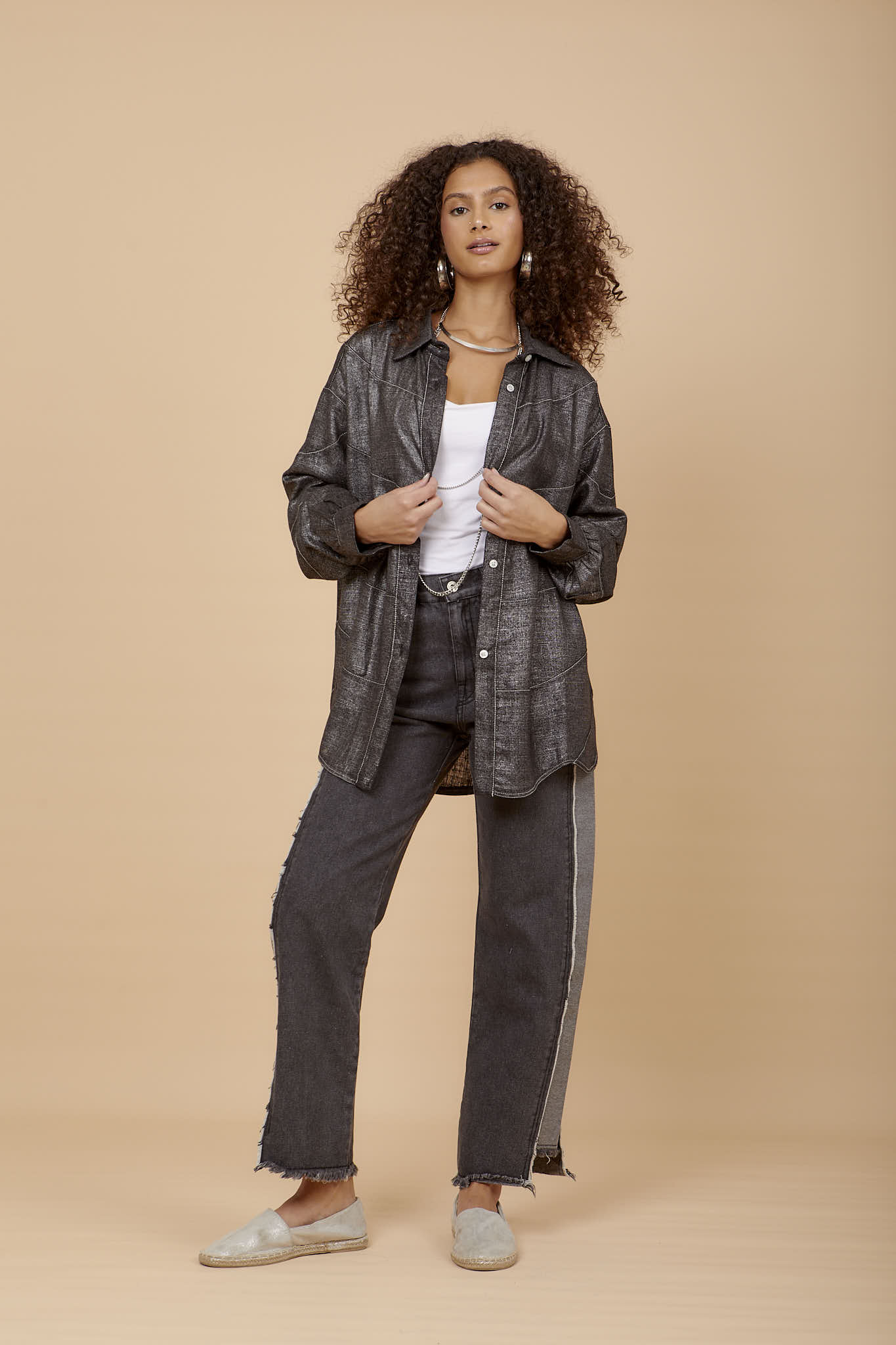 Black silver Linen waves shirt - nahlaelalfydesigns