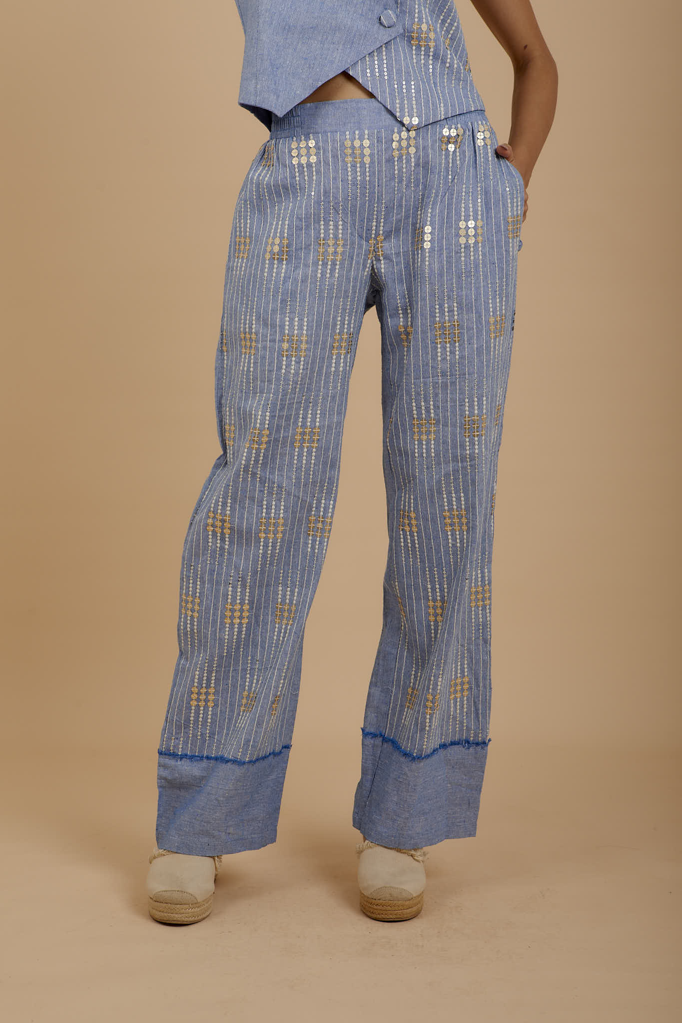 Blue Front Embroidered pants - nahlaelalfydesigns