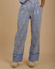 Blue Front Embroidered pants - nahlaelalfydesigns