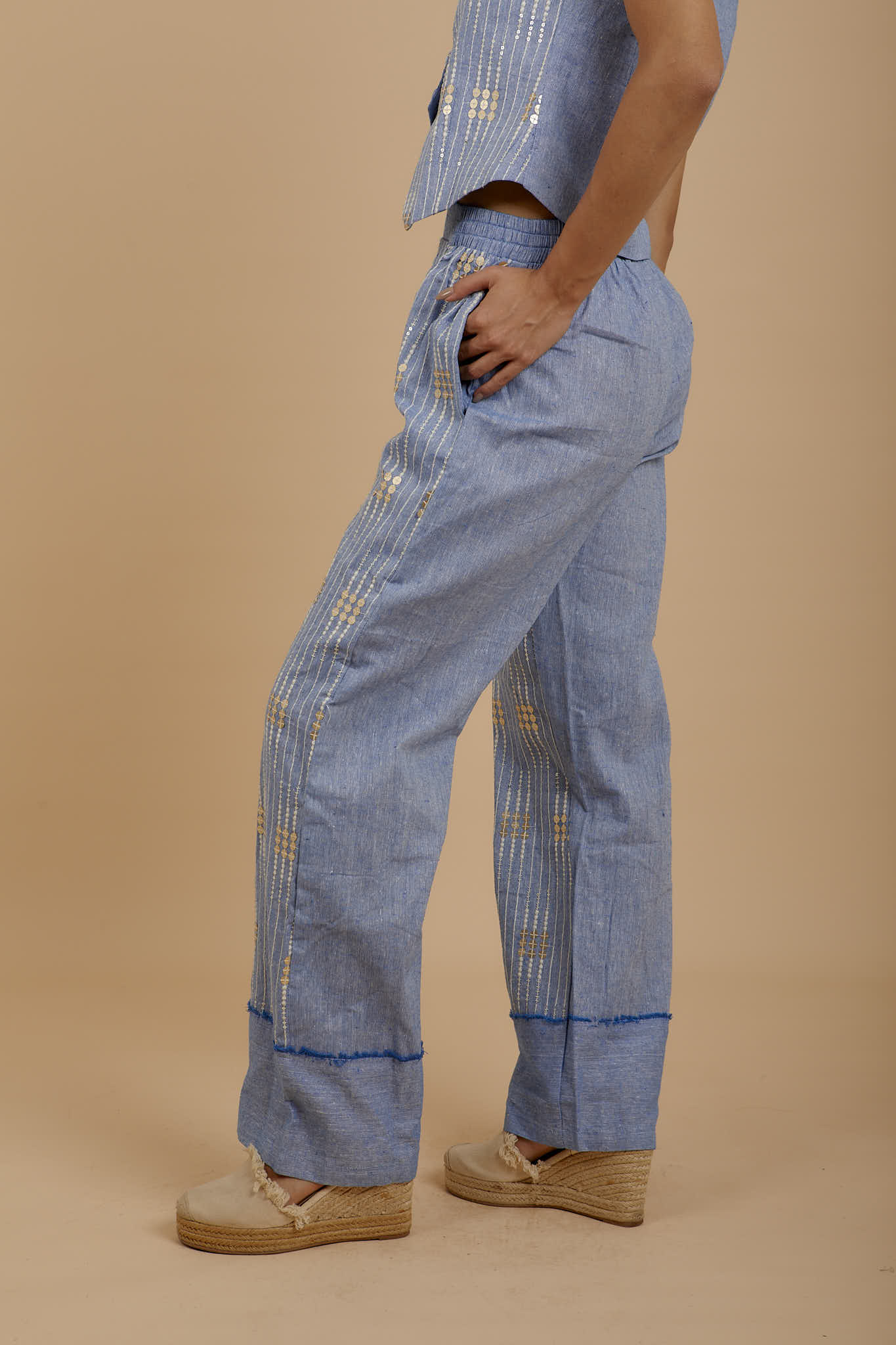 Blue Front Embroidered pants - nahlaelalfydesigns