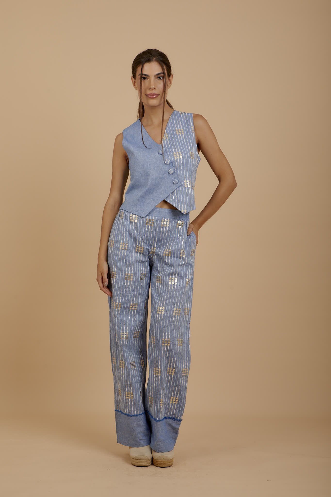 Blue Front Embroidered pants - nahlaelalfydesigns