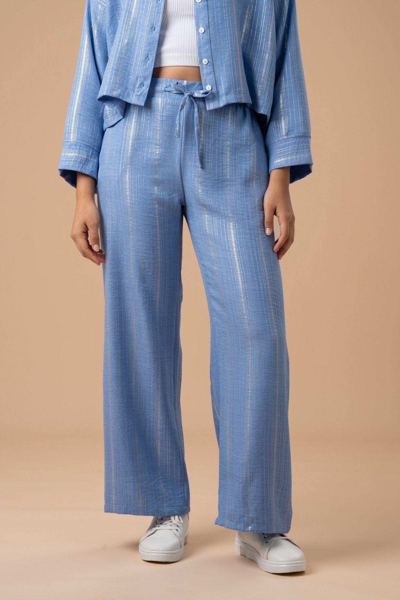 Blue Metallic stripes Pants - nahlaelalfydesigns