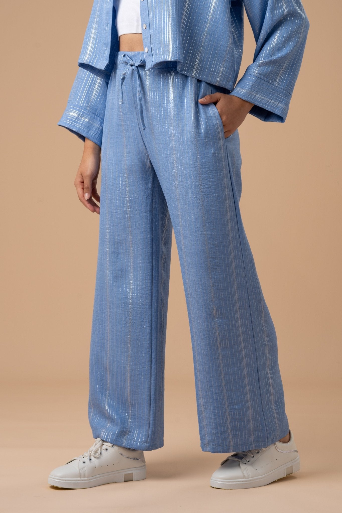 Blue Metallic stripes Pants - nahlaelalfydesigns