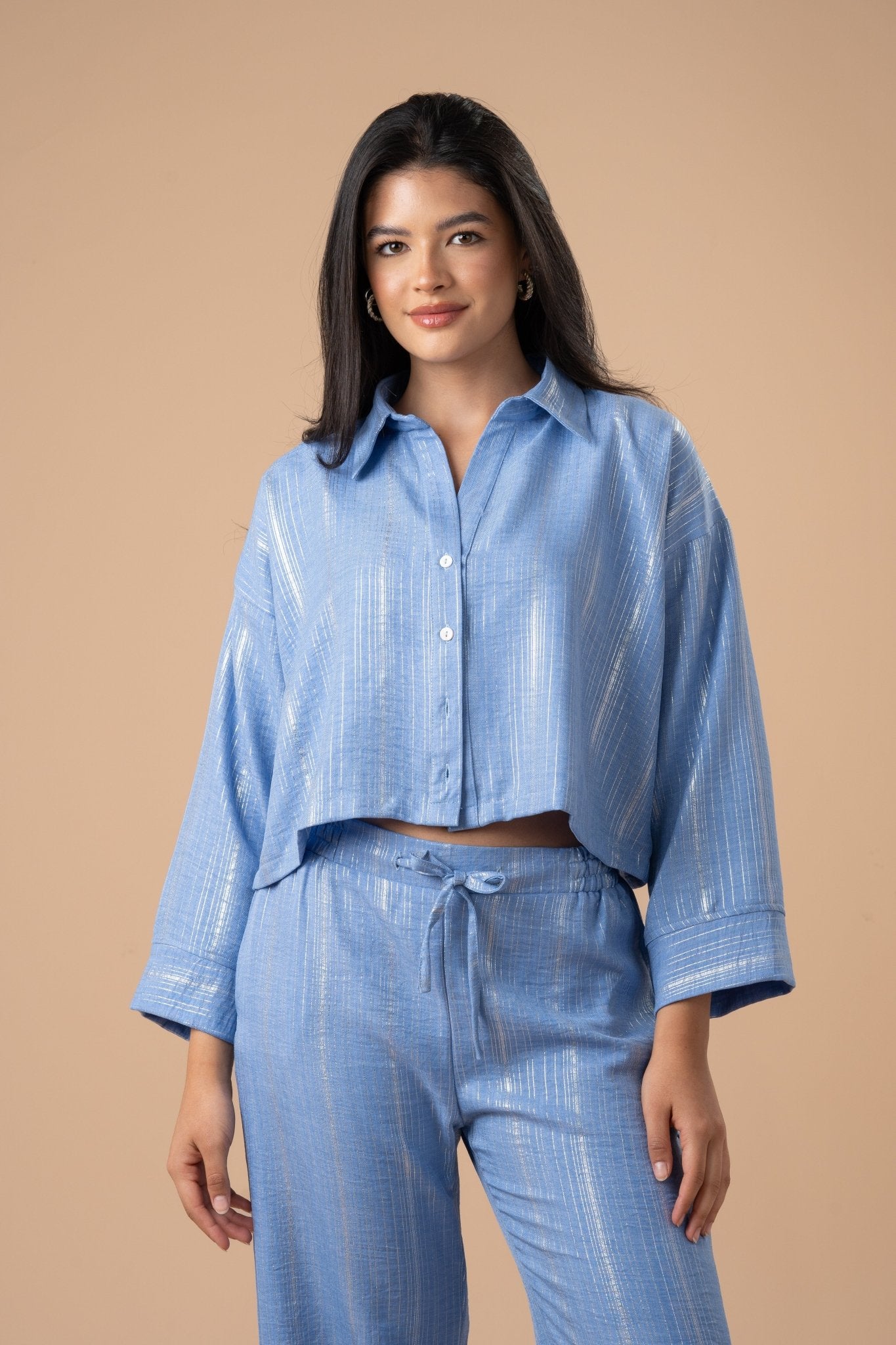 Blue metallic stripes shirt - nahlaelalfydesigns