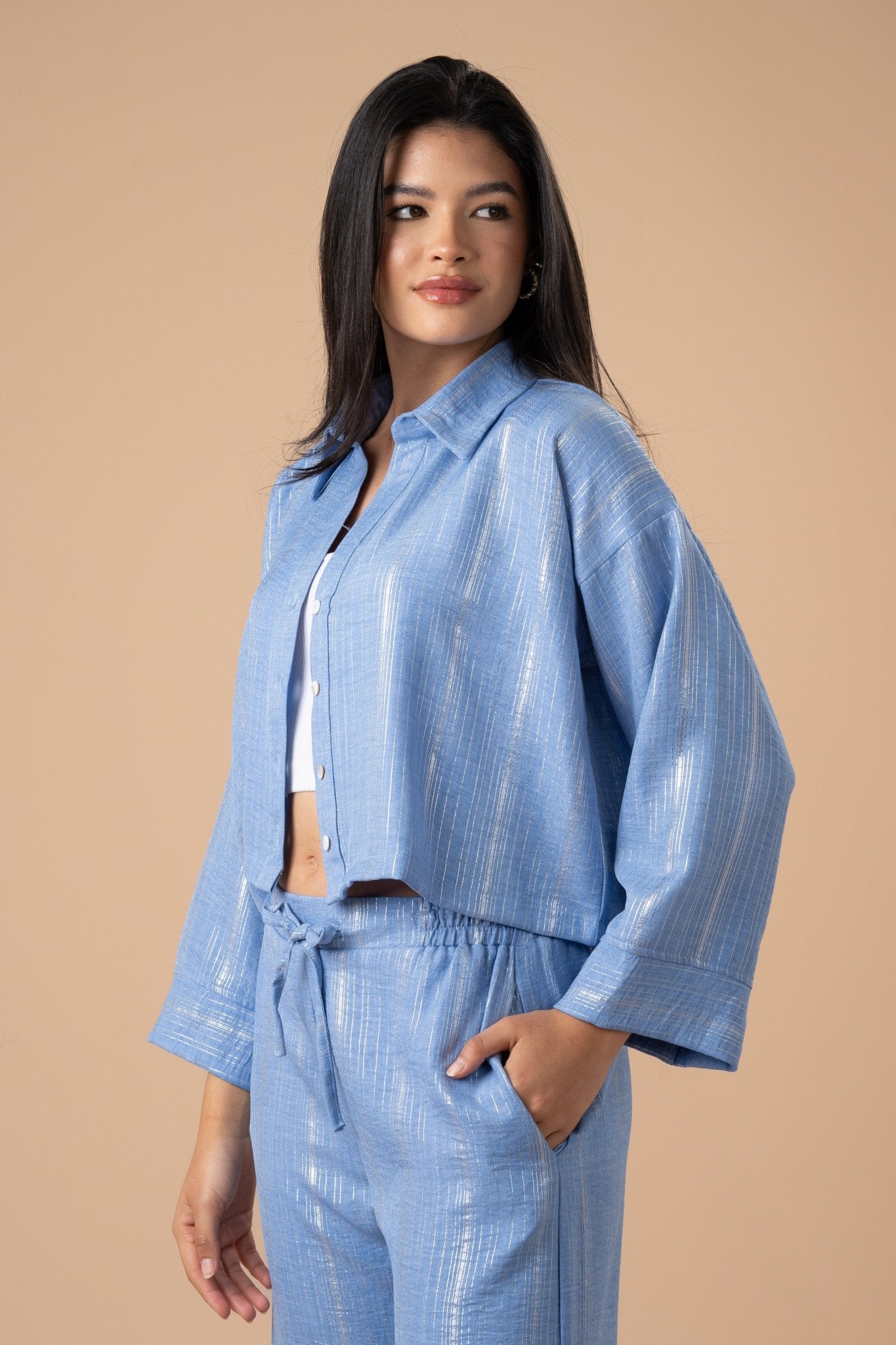 Blue metallic stripes shirt - nahlaelalfydesigns