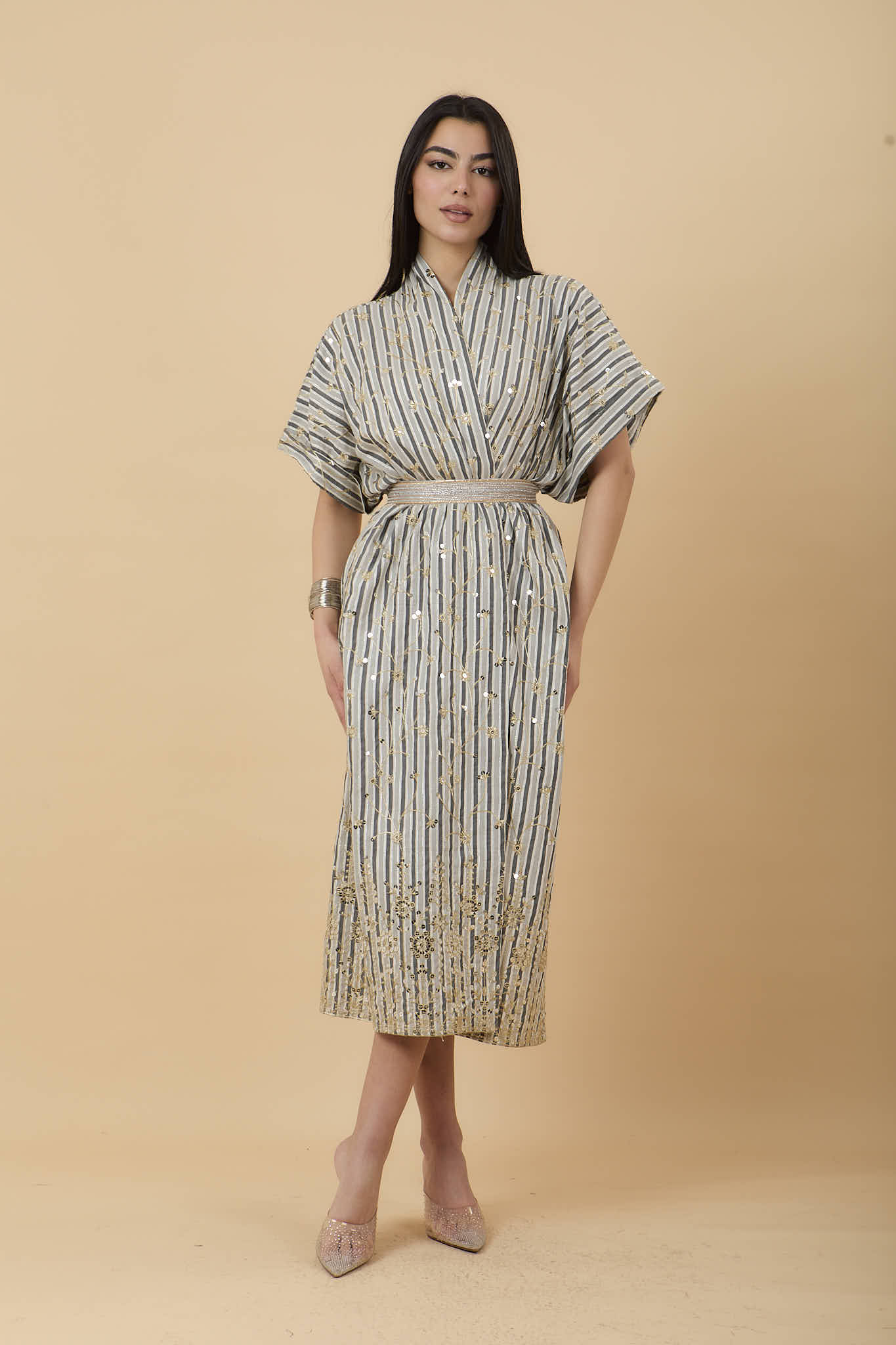 Embro Grey stripes Kaftan - nahlaelalfydesigns