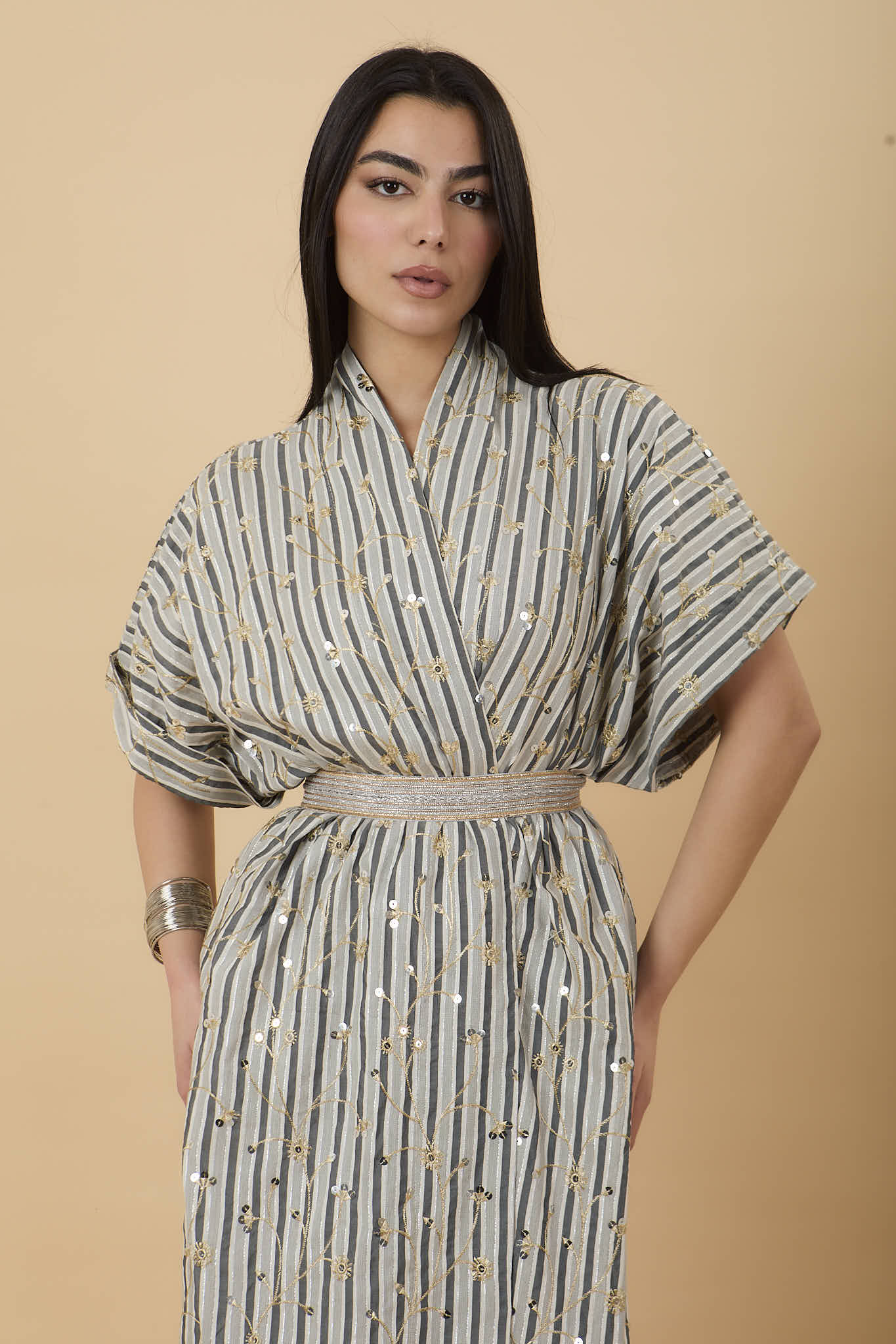 Embro Grey stripes Kaftan - nahlaelalfydesigns
