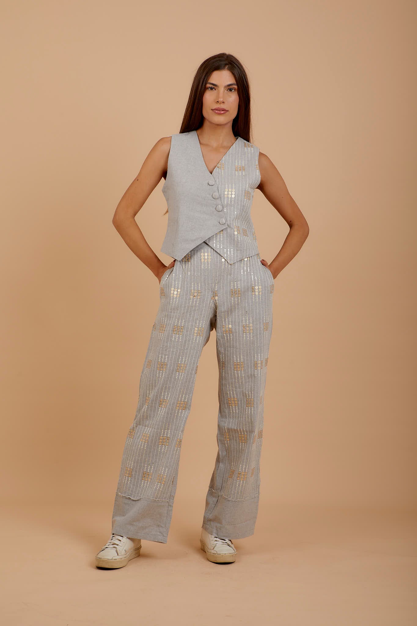 Grey asymmetrical Embro Vest - nahlaelalfydesigns