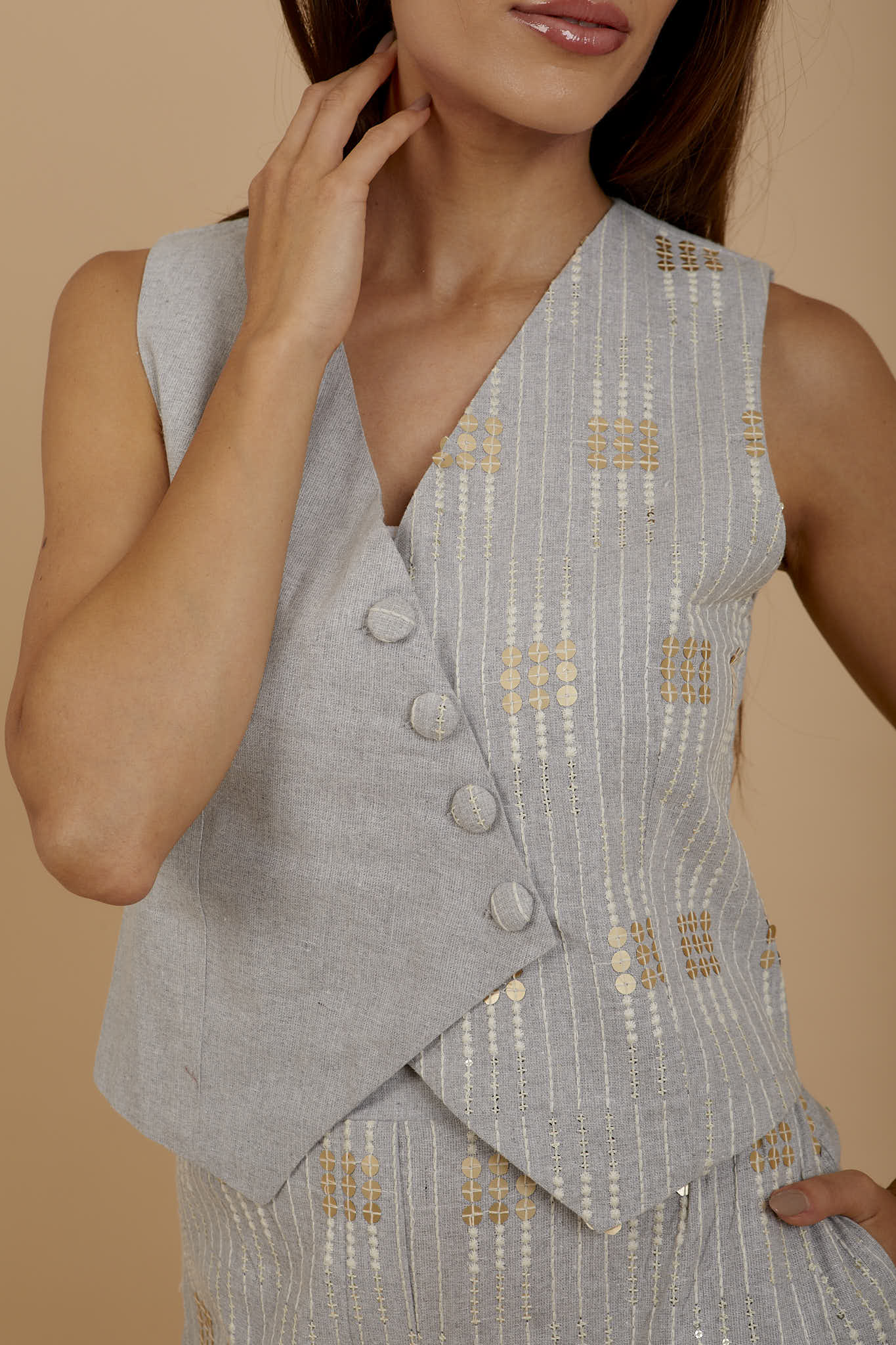 Grey asymmetrical Embro Vest - nahlaelalfydesigns