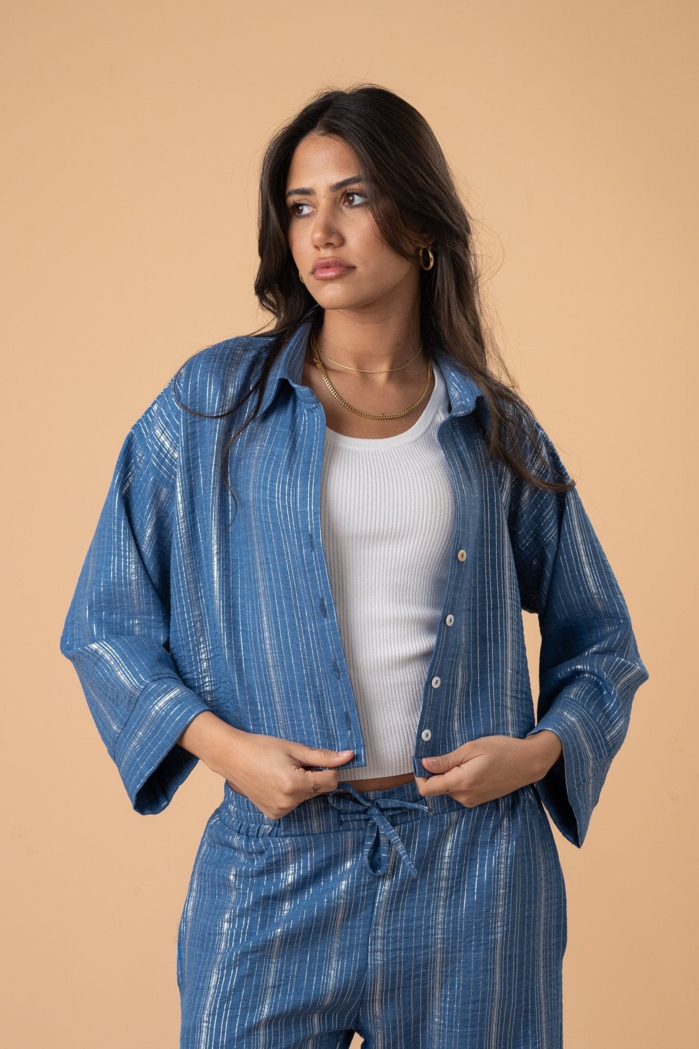 Indigo metallic stripes shirt - nahlaelalfydesigns