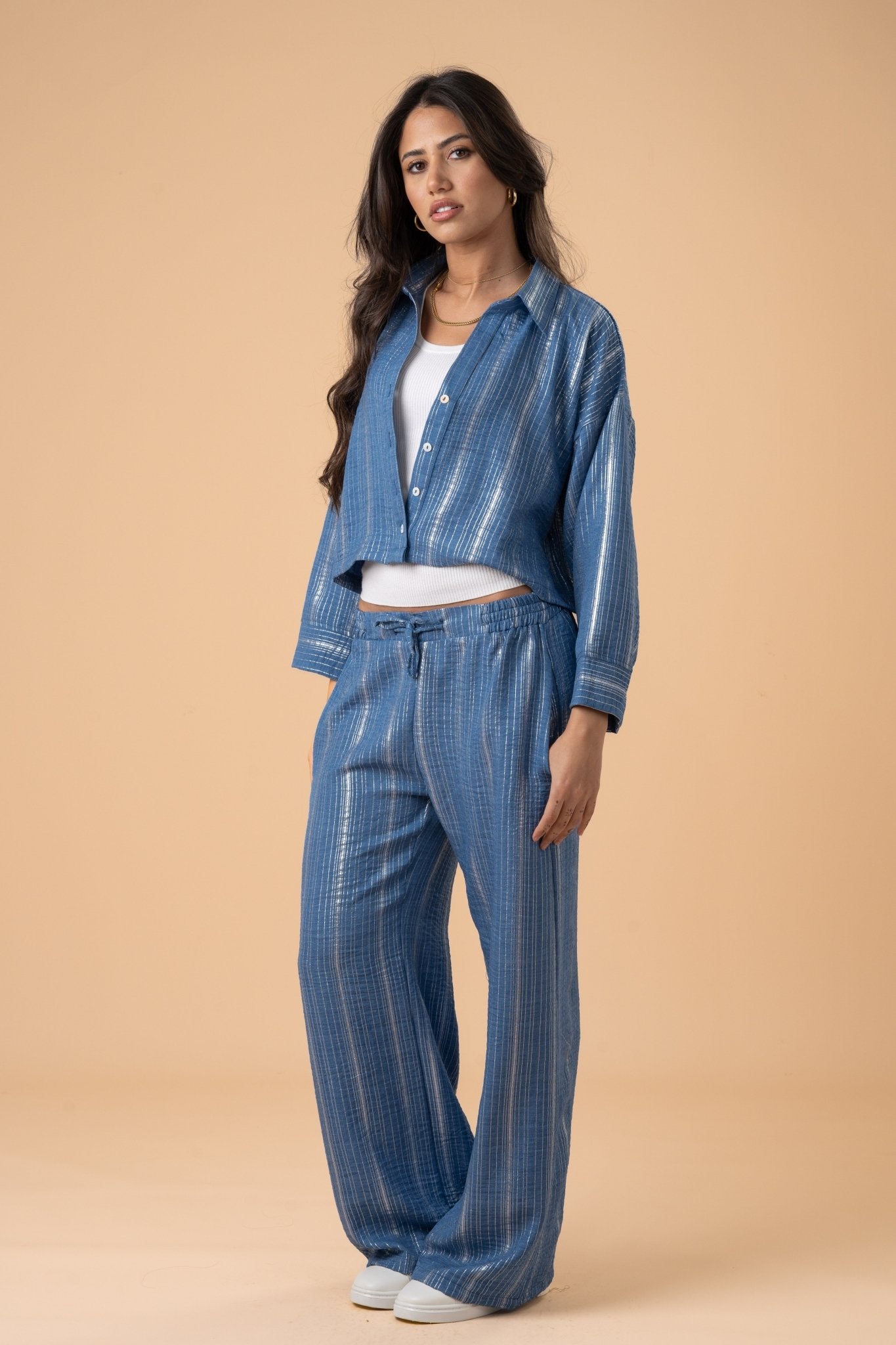 Indigo metallic stripes shirt - nahlaelalfydesigns