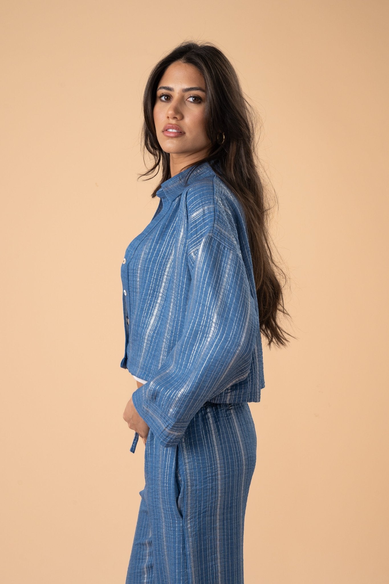 Indigo metallic stripes shirt - nahlaelalfydesigns