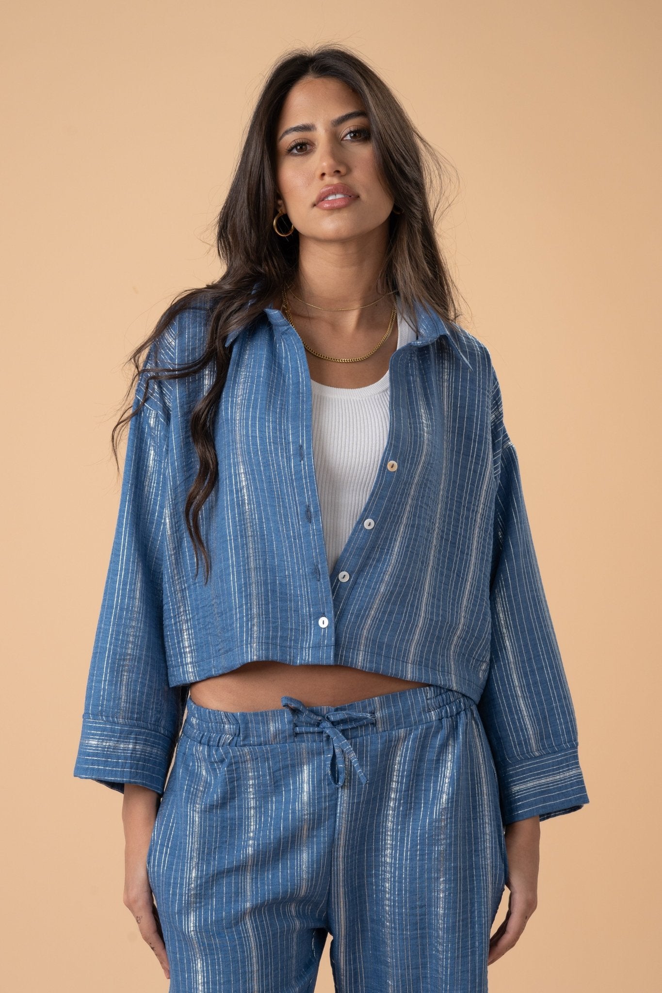 Indigo metallic stripes shirt - nahlaelalfydesigns