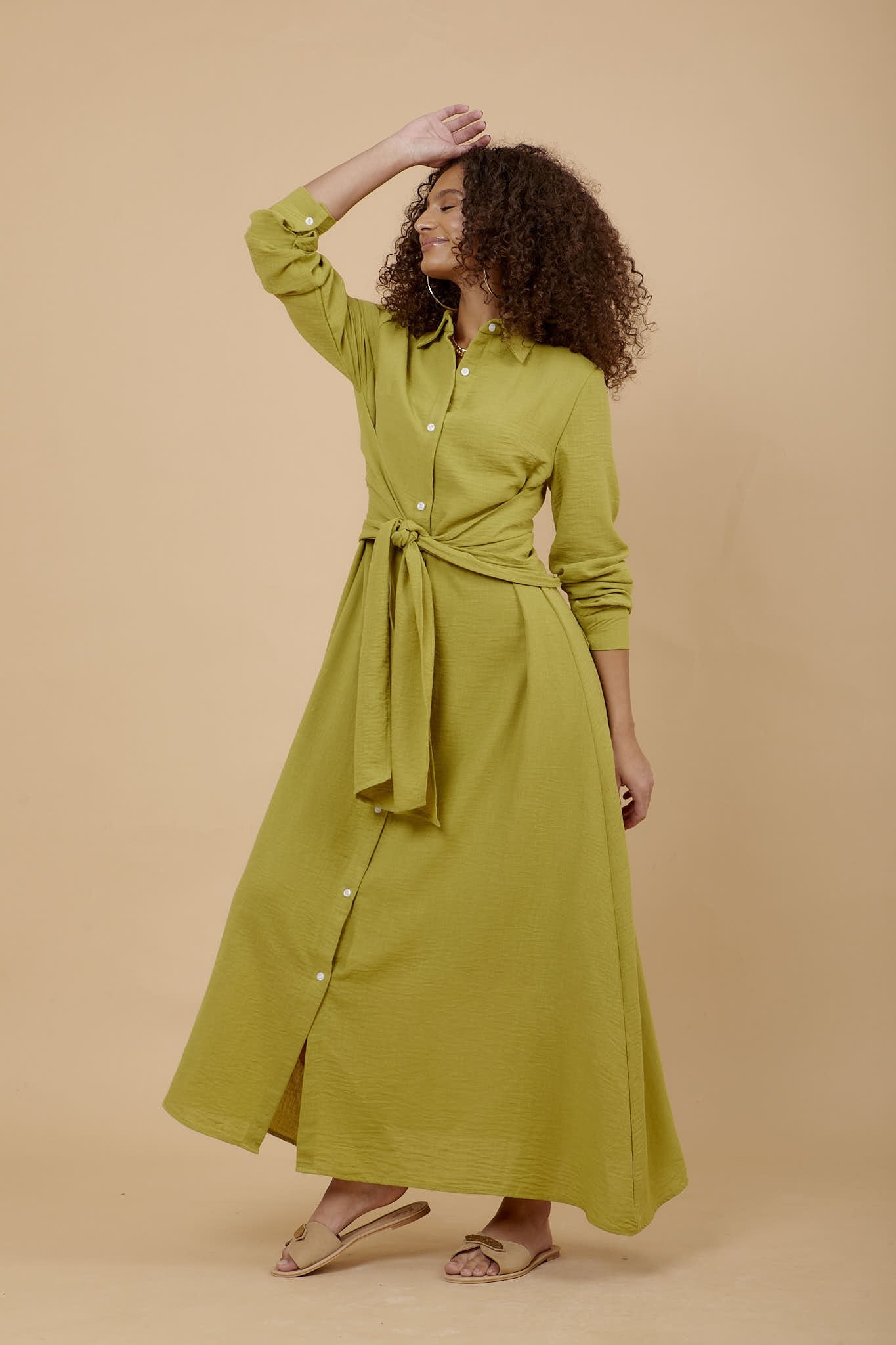 Kiwi Linen tye around shirt dress - nahlaelalfydesigns