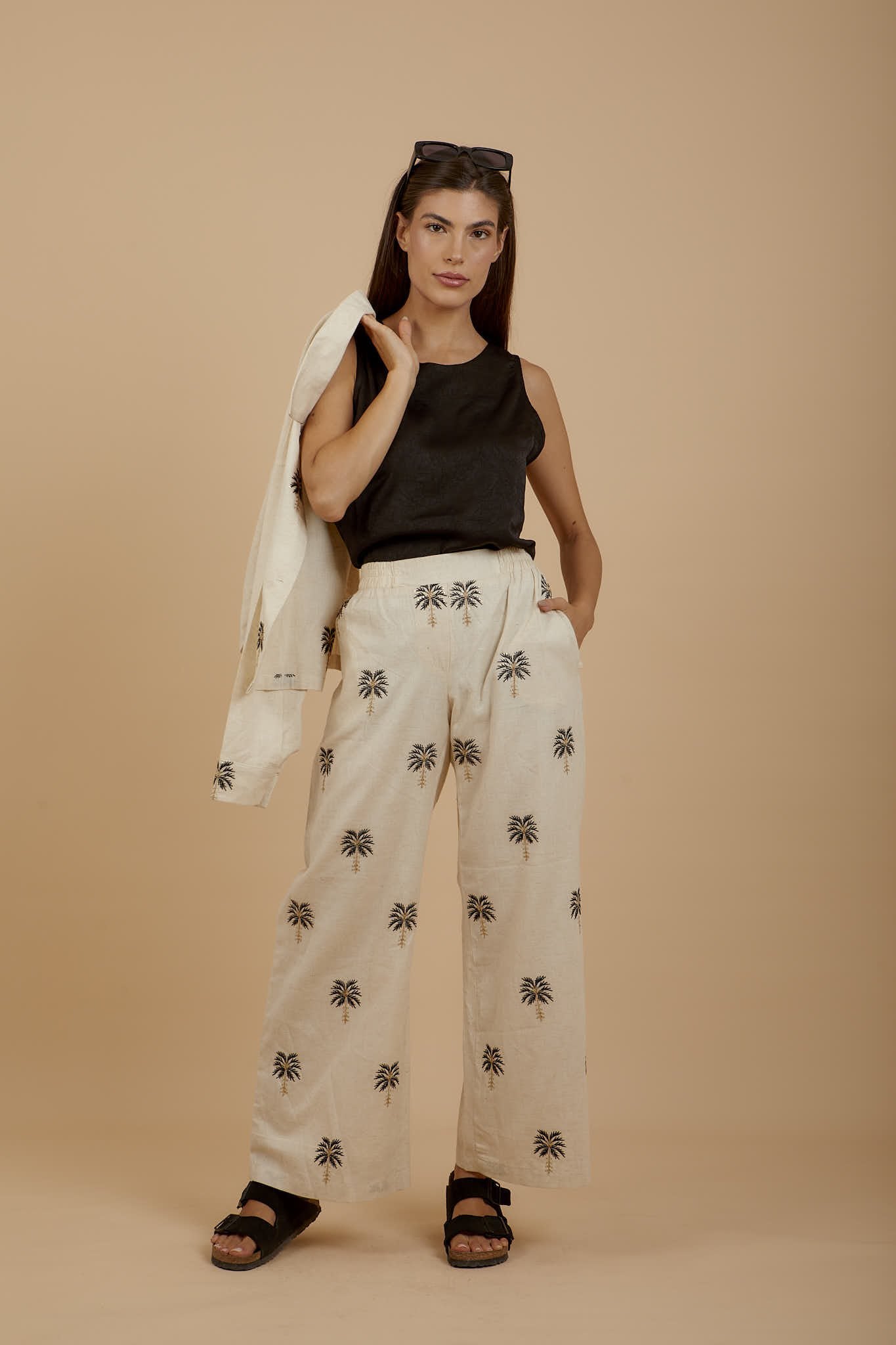 Linen Black Palms Pants - Coated - nahlaelalfydesigns