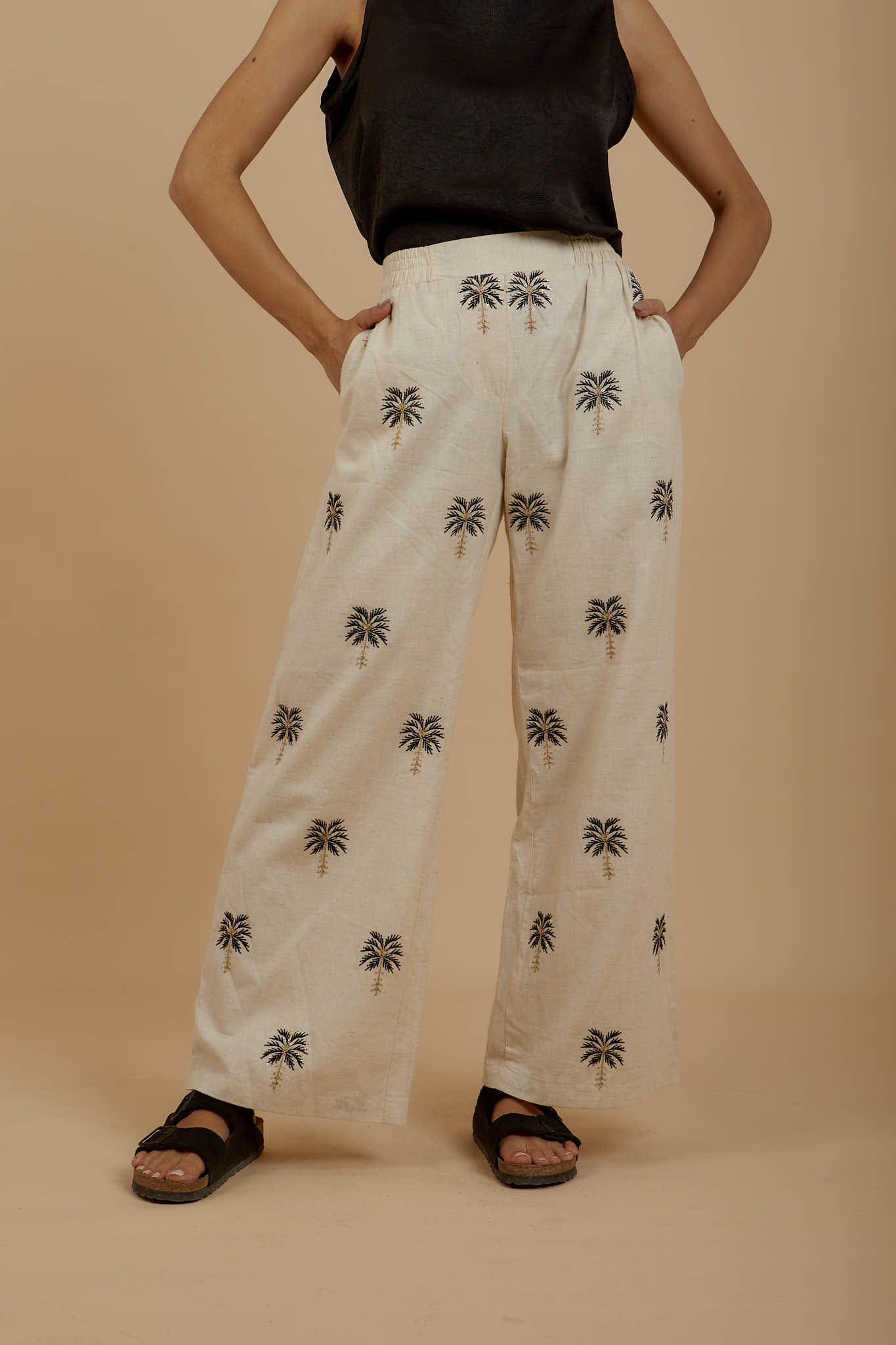 Linen Black Palms Pants - Coated - nahlaelalfydesigns