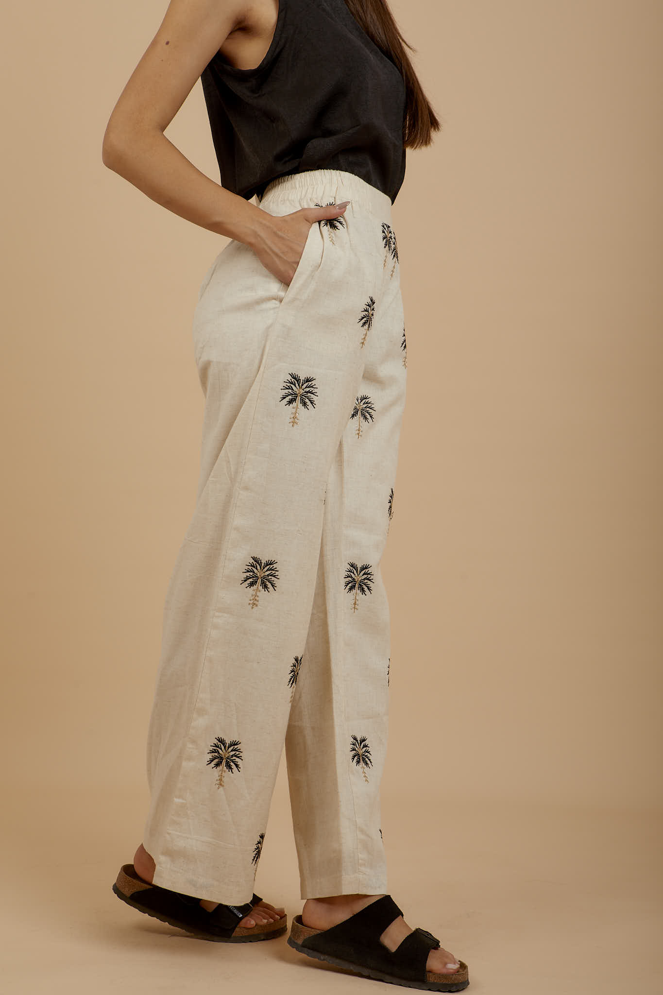 Linen Black Palms Pants - Coated - nahlaelalfydesigns