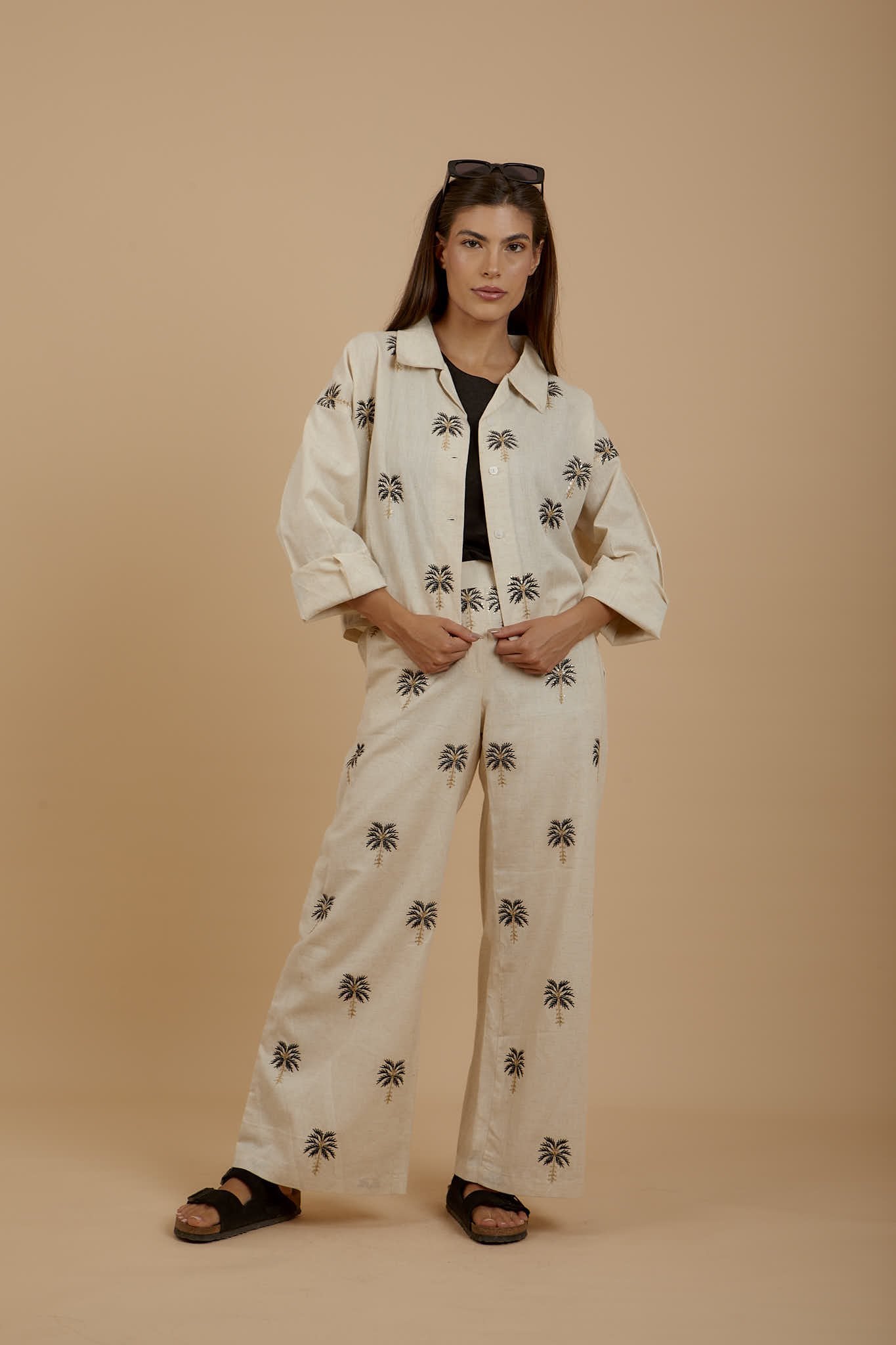 Linen Black Palms Pants - Coated - nahlaelalfydesigns