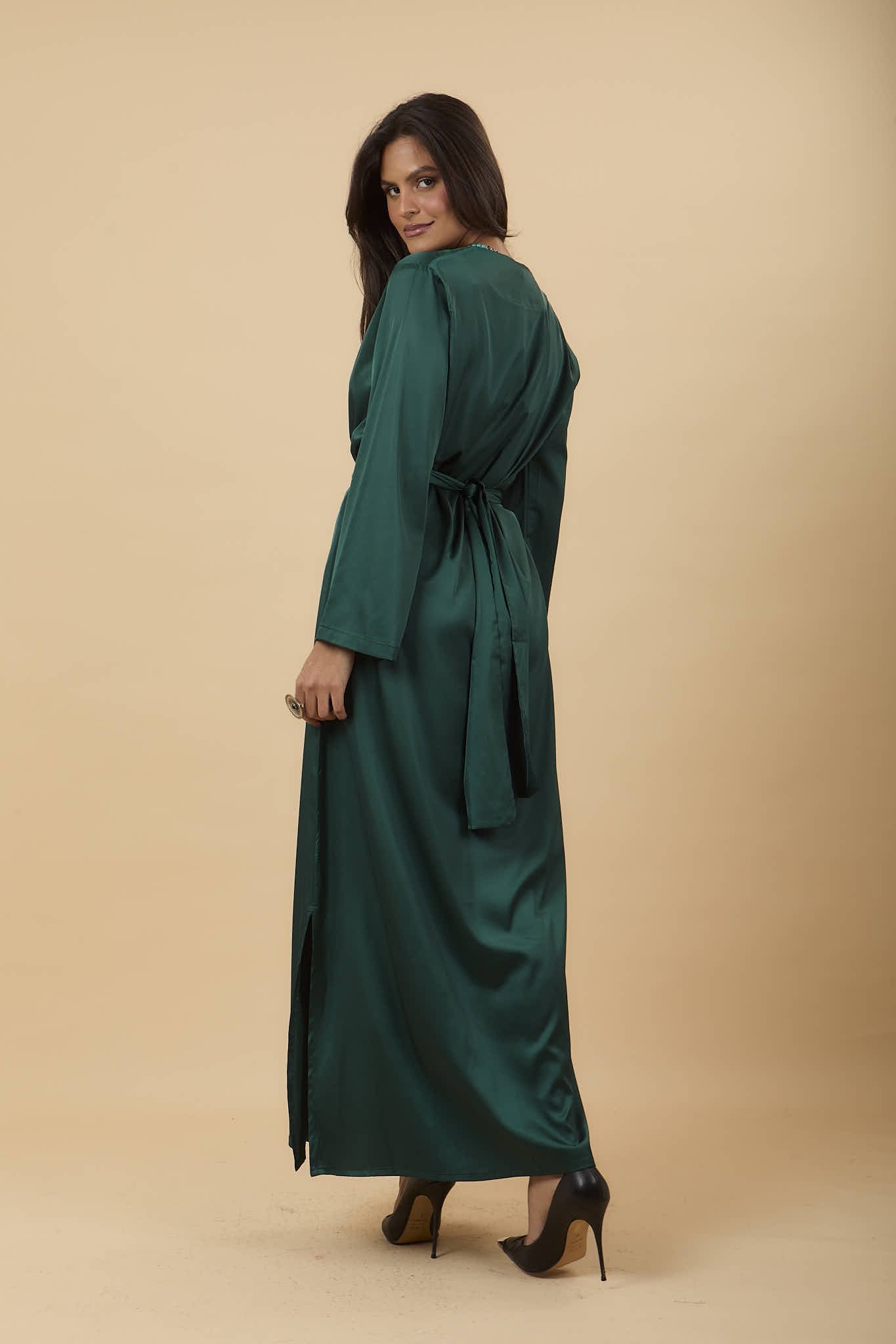 Olive V - neck satin Dress - nahlaelalfydesigns